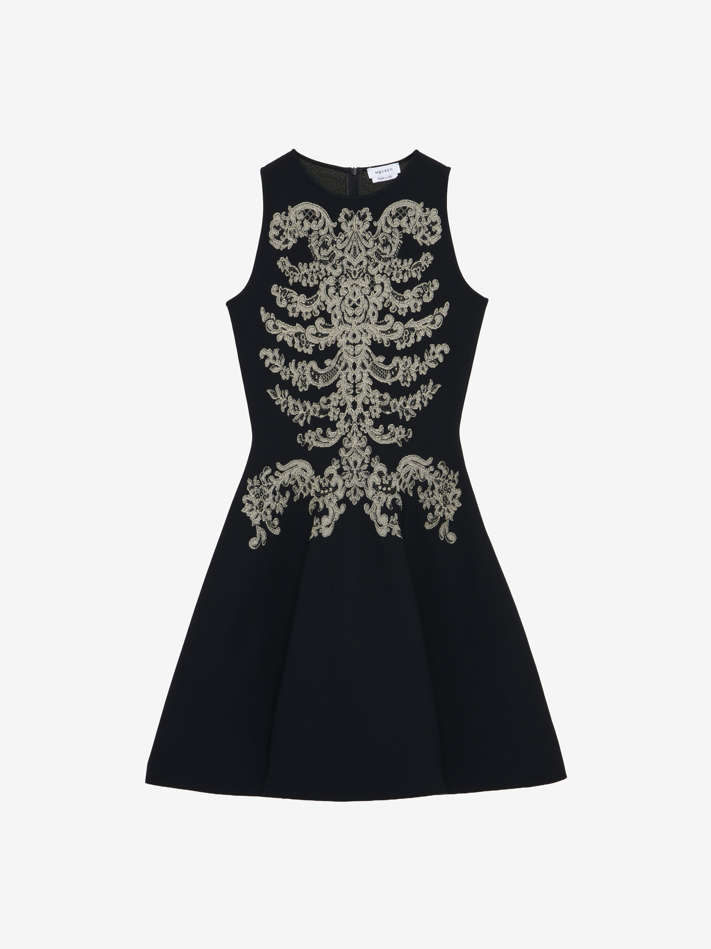 Women's Lace Ribcage Jacquard Mini Dress in Black in 84% Viscose, 14% Polyster, 2% Metalic Polyester | Alexander McQueen - image 1