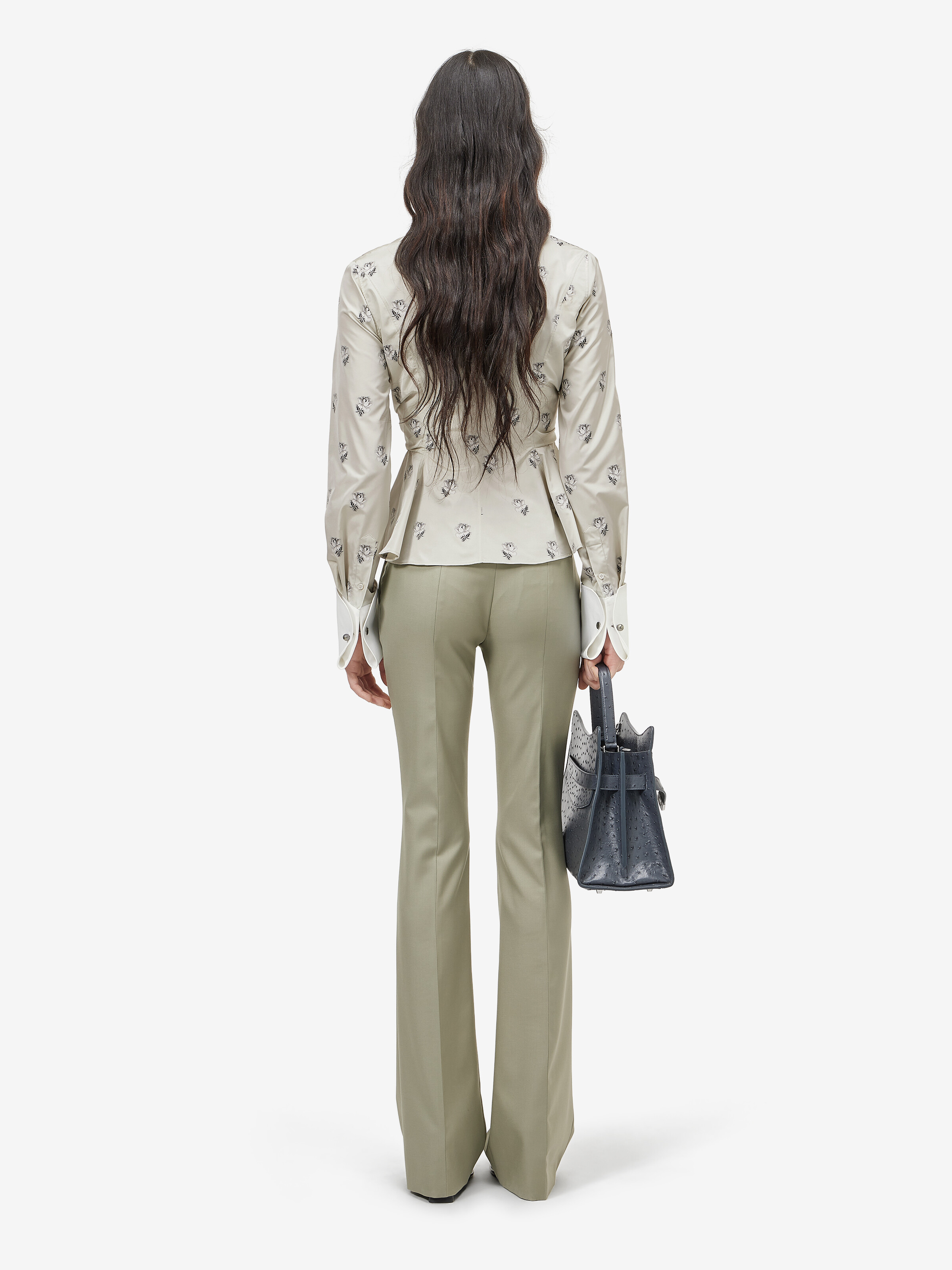 Women's Taffeta Rose Jacquard Self-tie Shirt in Light Green in 93% polyester, 7% silk -  details: 100% cotton | Alexander McQueen - image 4