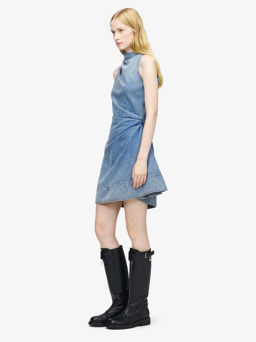Denim Asymmetric Mini Dress | Alexander McQueen - image 3
