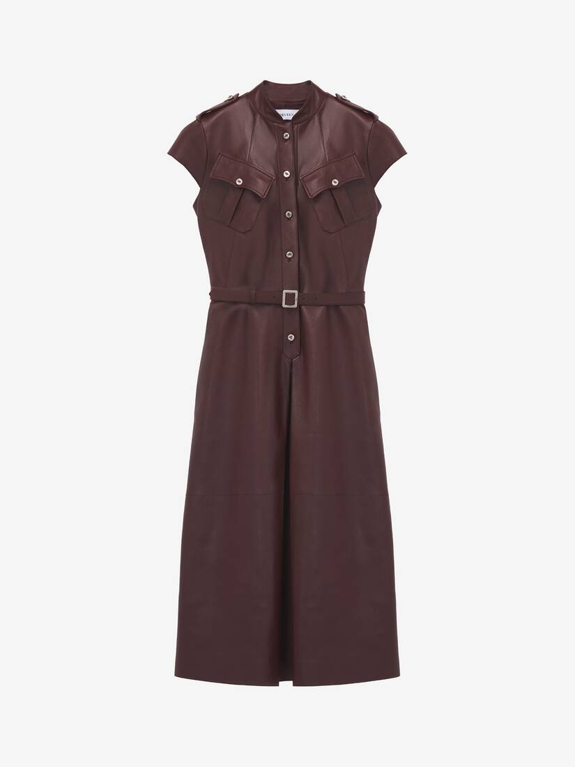 Midi-Kleid aus Leder im Uniform-Stil | Alexander McQueen - image 1