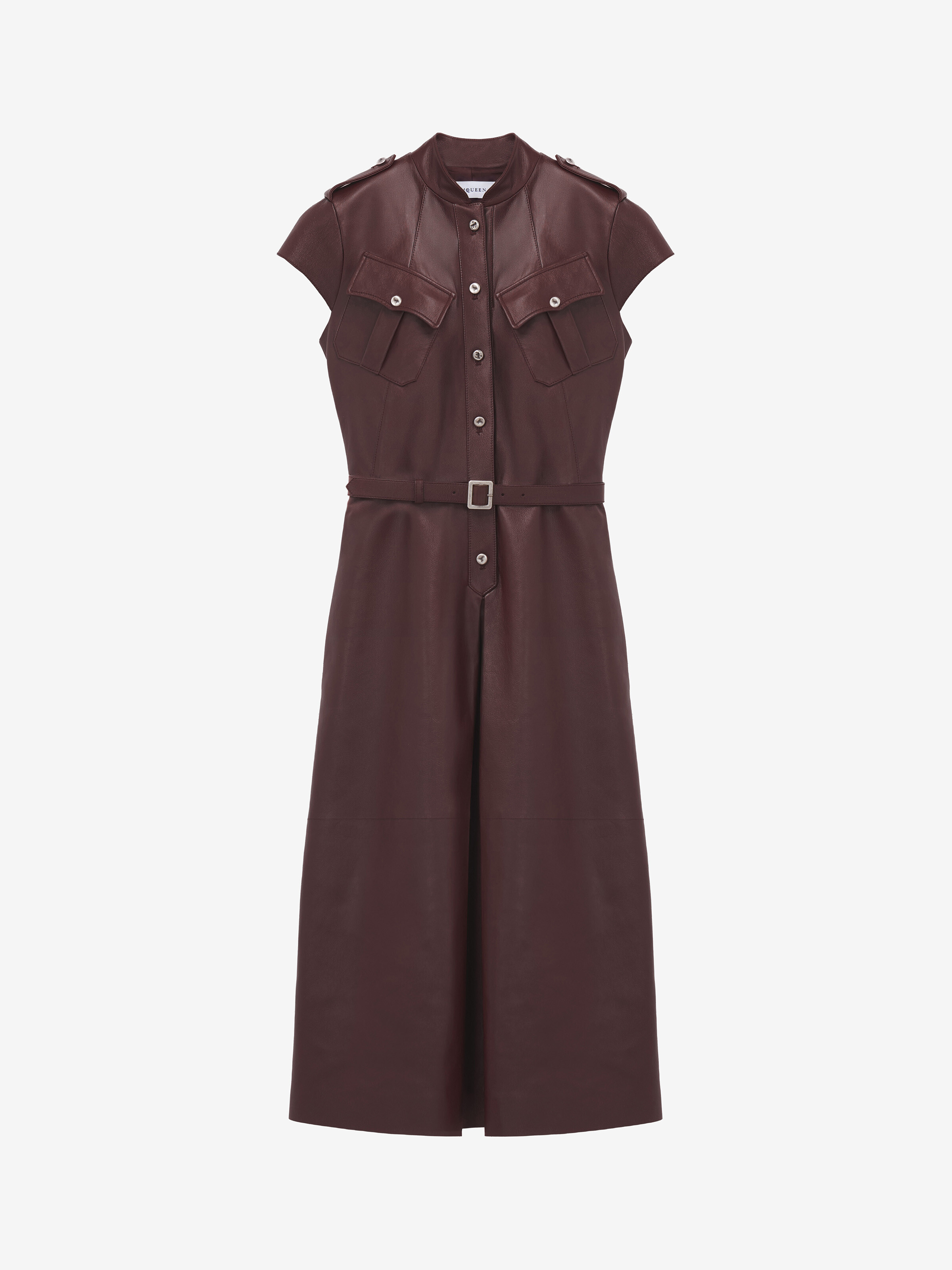 Midi-Kleid aus Leder im Uniform-Stil Damen für Burgunder in Lamm Leder | Alexander McQueen - image 1