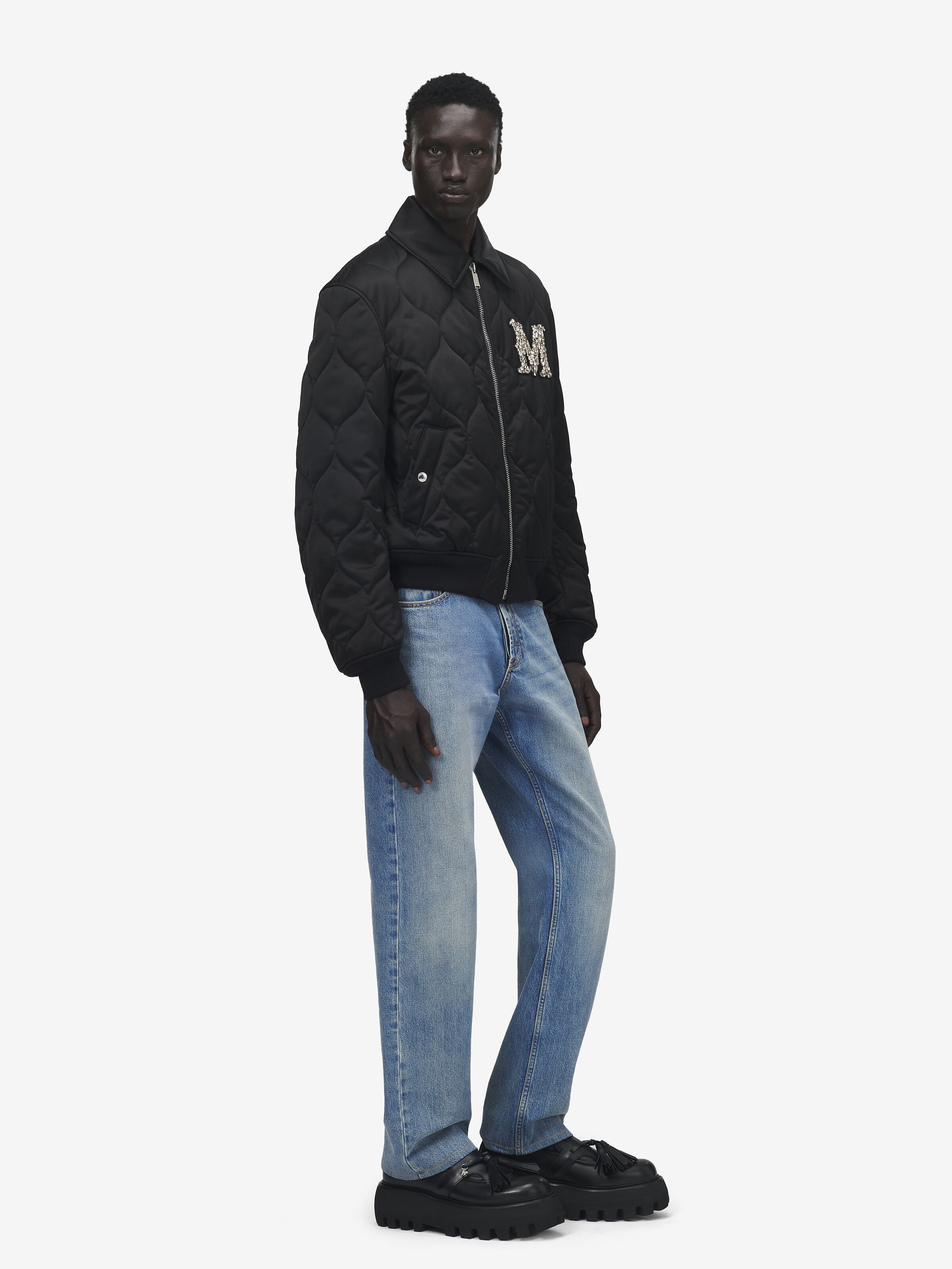 Men's Crystal Logo Quilted Jacket in Black in 50% Cotton, 50% Viscose | Alexander McQueen - image 4