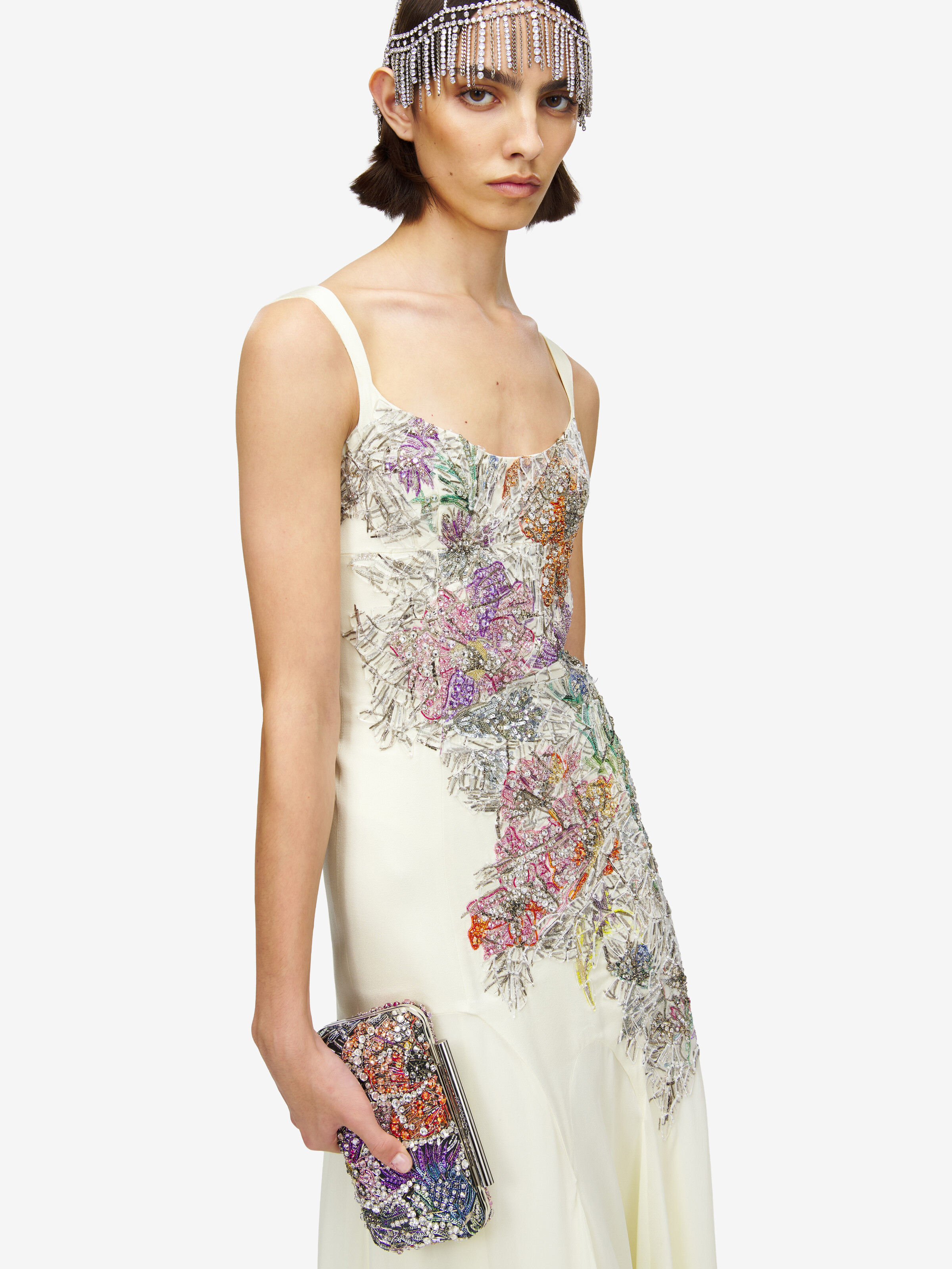 Minaudière Carrée T-Bar à Broderie Florale Éclatée pour Femme en Multicolore in Cuir d'agneau | Alexander McQueen - image 2