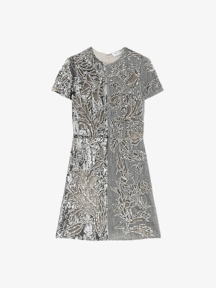 Crystal Stencil Embroidery Mini Dress