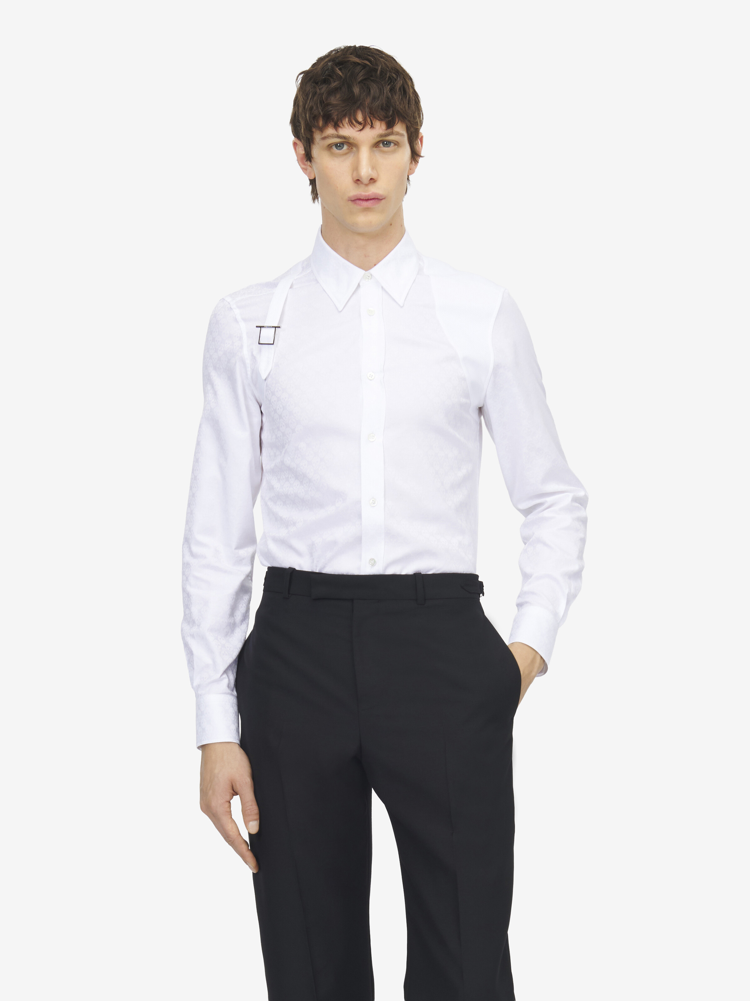 Men's 스컬 자카드 하네스 셔츠 in 옵티컬 화이트 in 직물: 100% 면, 디테일: 100% 면, | Alexander McQueen - image 6