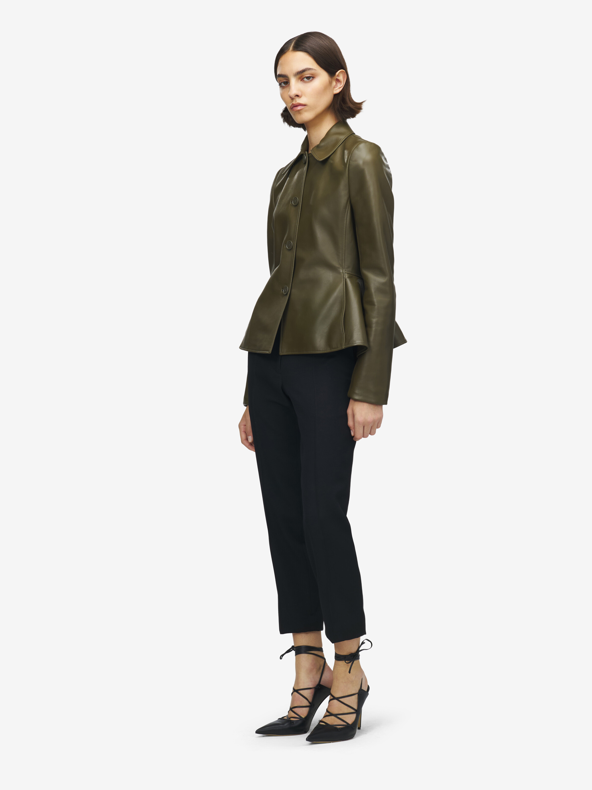 Women's Leather Peplum Jacket in Green in 100% Lamb Leather  | Alexander McQueen - image 4