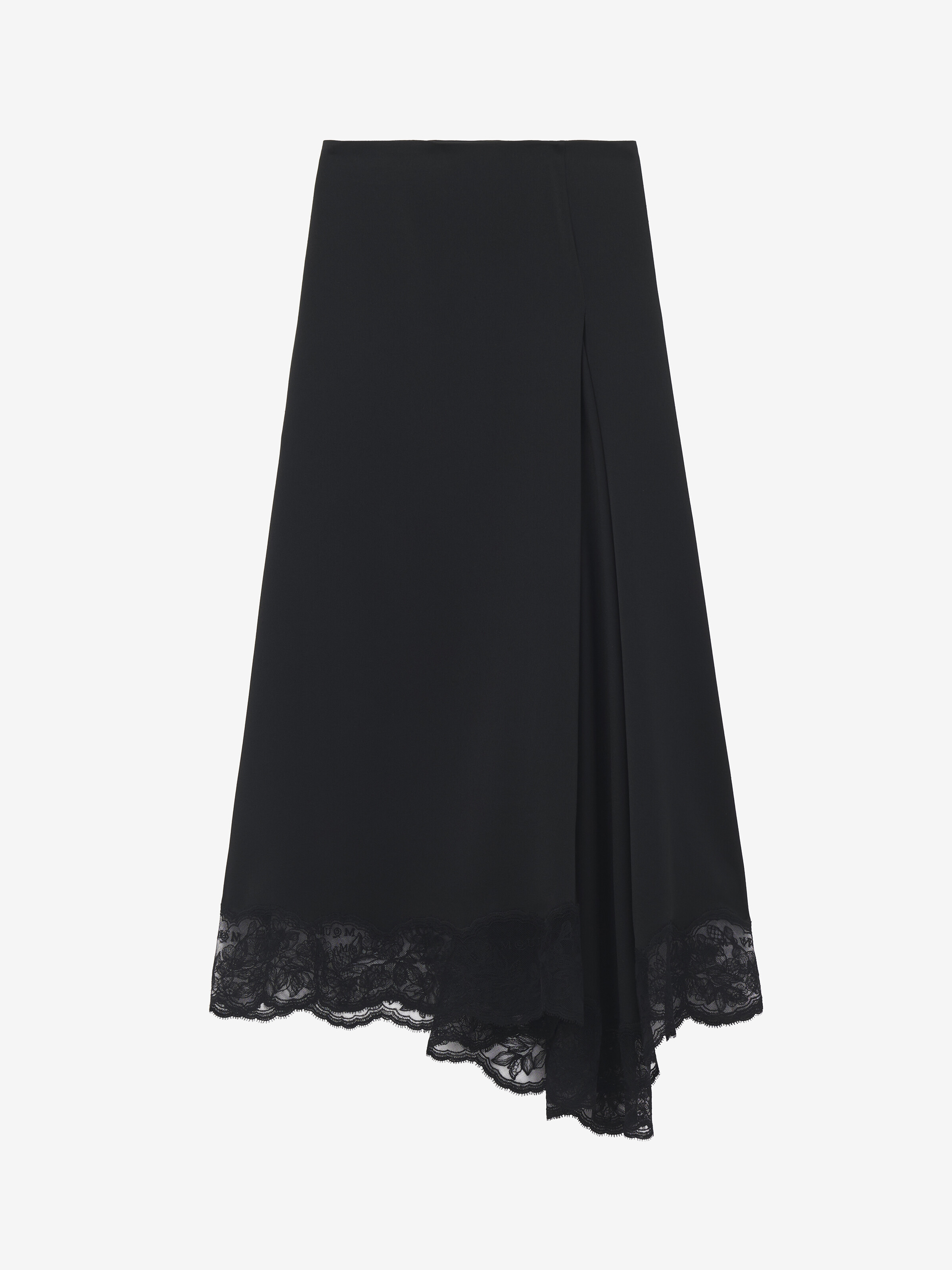 Women's Lace Hem Asymmetric Midi Skirt in Black in 61% Viscose, 39% Acetate | Alexander McQueen - image 1
