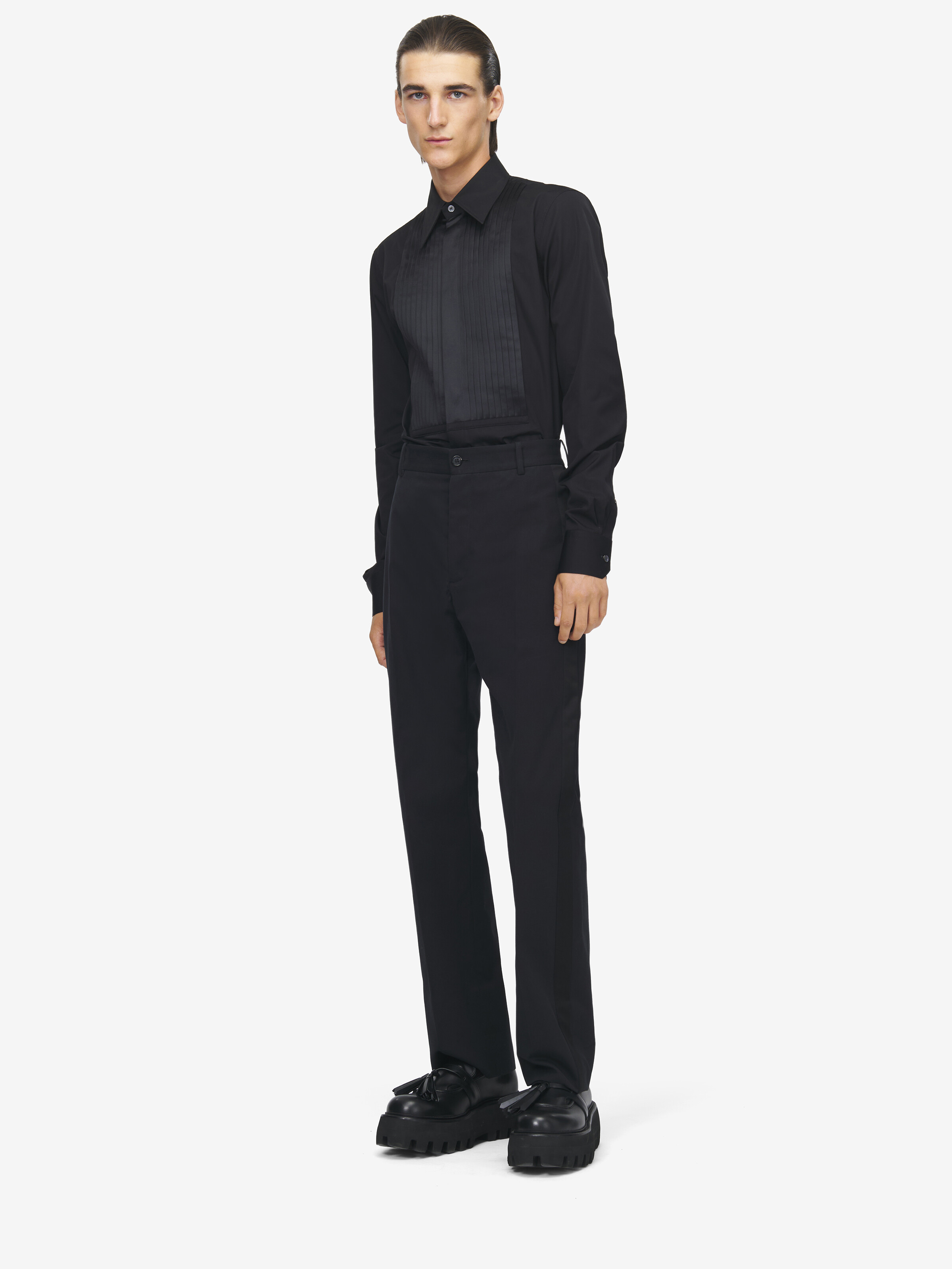 Men's Straight Leg Tailored Trousers in Black in 100% Cotton | Alexander McQueen - image 2