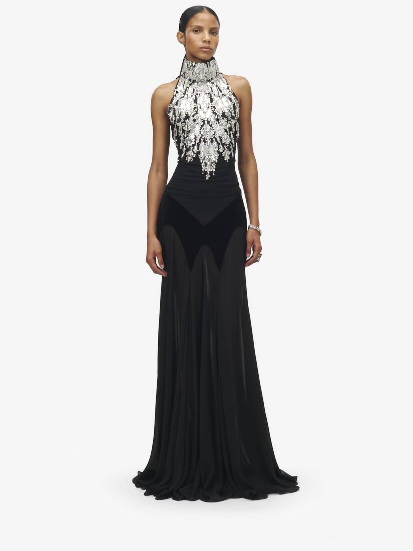 Crystal Mirror Embroidery Evening Dress