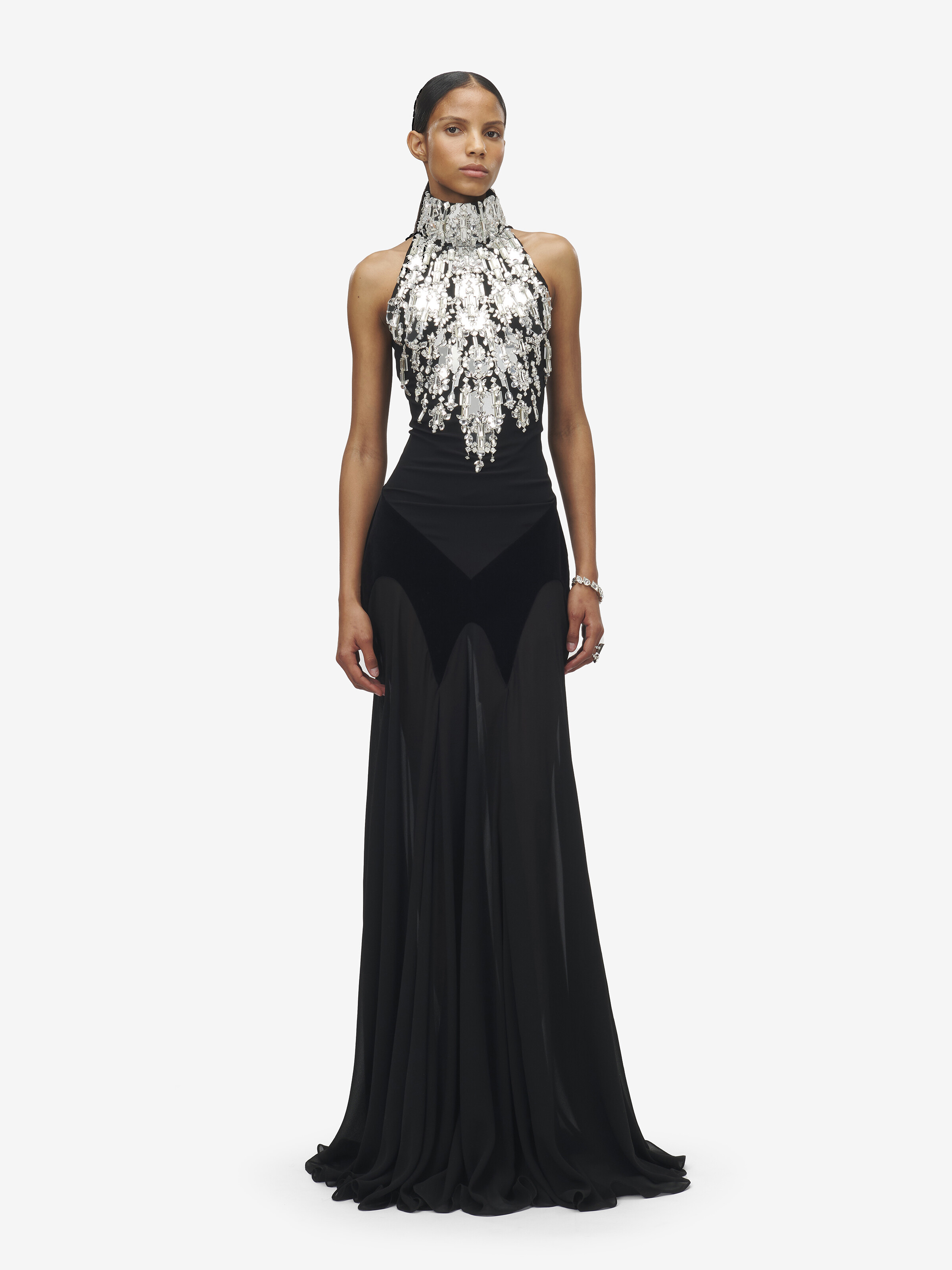 Women's Crystal Mirror Embroidery Evening Dress in Black in 100% Silk | Alexander McQueen - image 1
