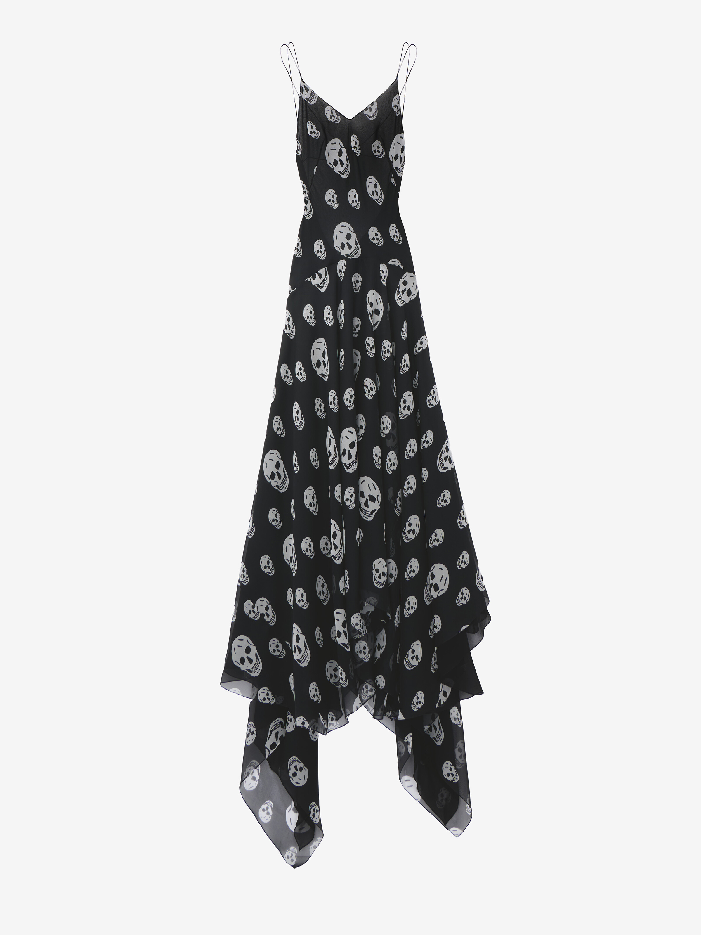 Women's Silk Skull Print Evening Dress in Black/White in 100% Silk | Alexander McQueen - image 1