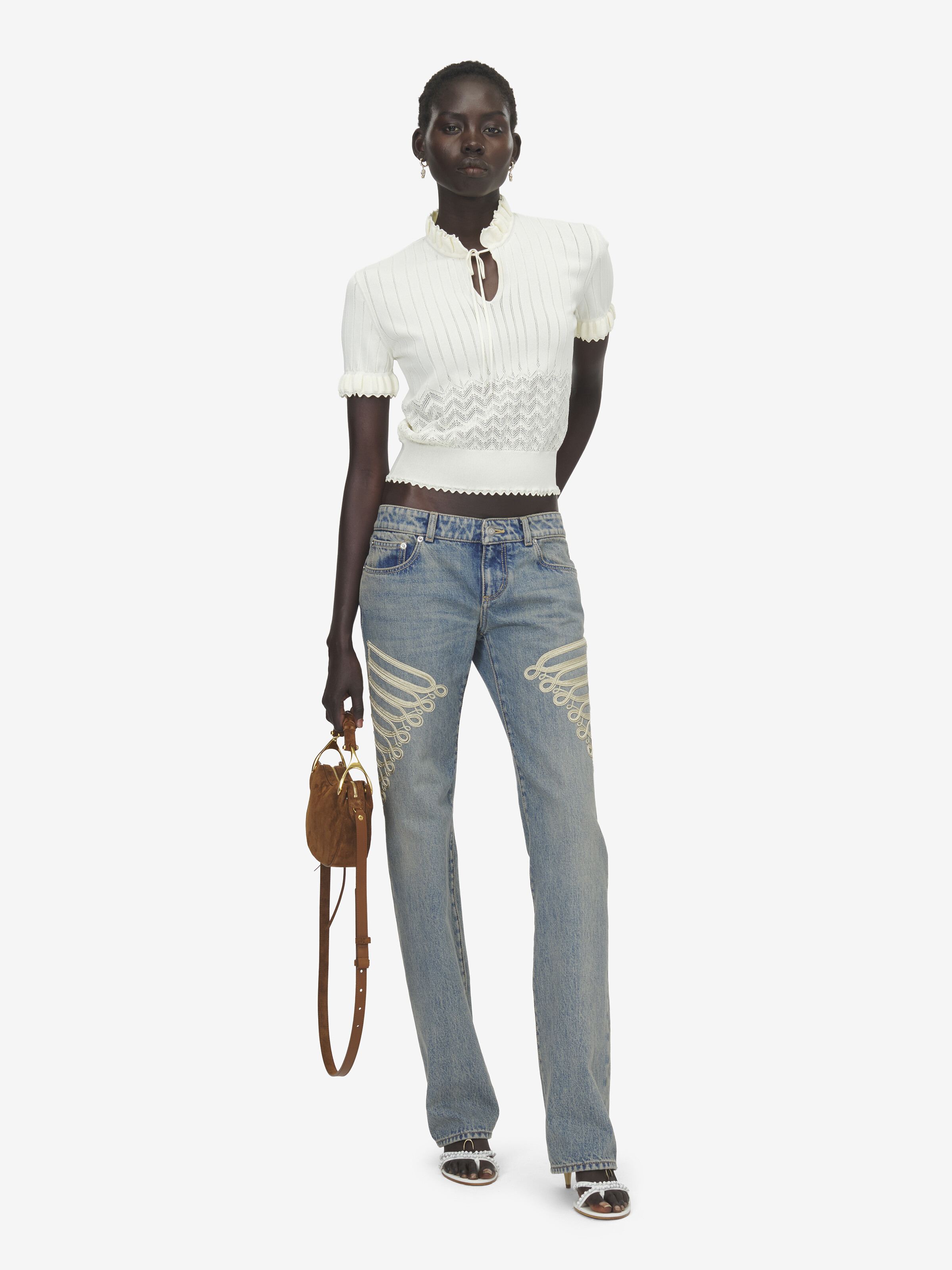 Women's Pointelle Knit Top in Ivory in 65% Viscose, 35% Polyamid | Alexander McQueen - image 2