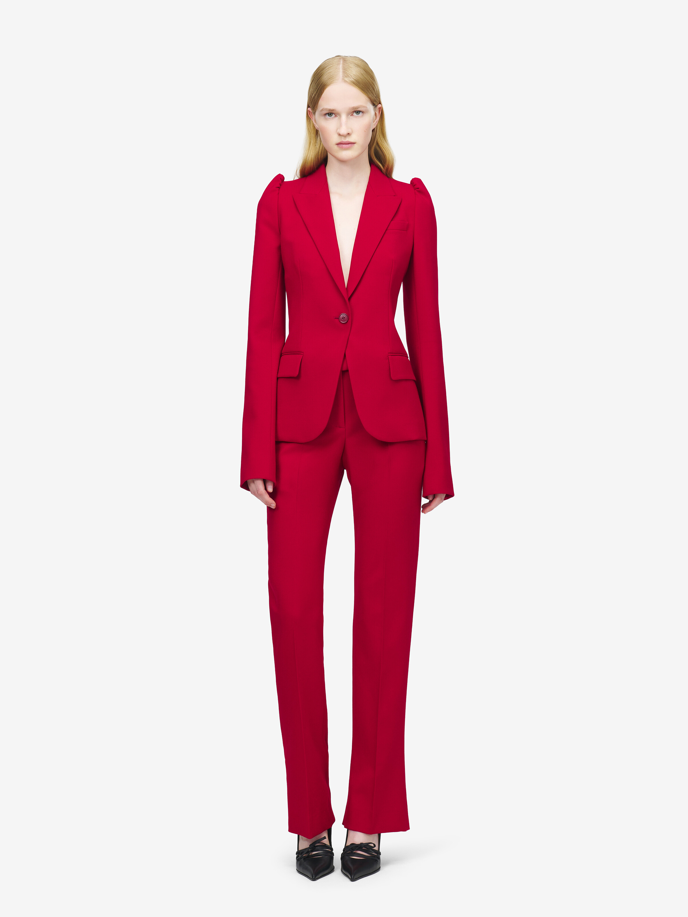 Women's Grain De Poudre Tailored Trousers in Crimson in 100% Wool | Alexander McQueen - image 1