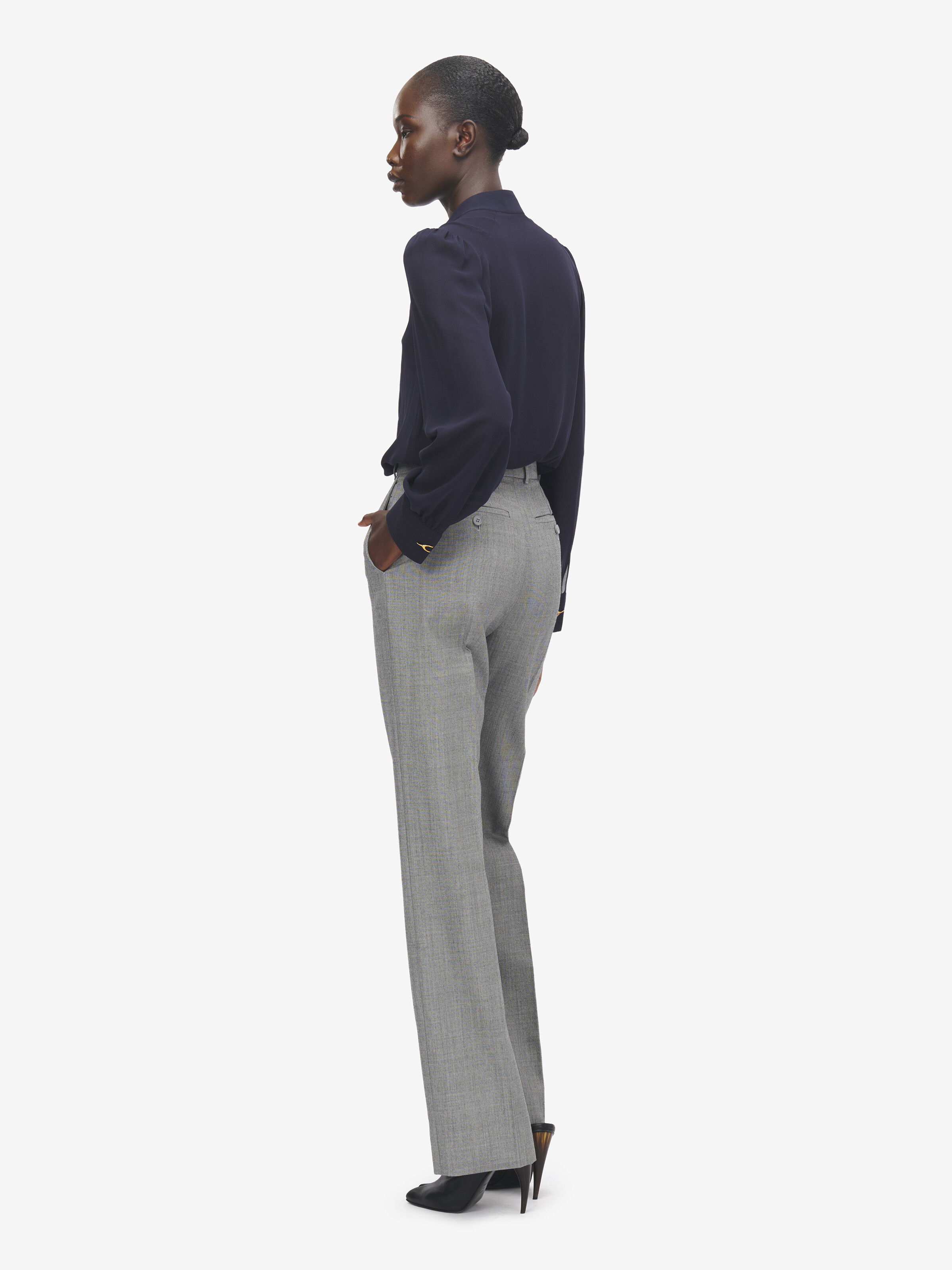 Women's Wishbone Silk Shirt in Indigo in 100% Silk | Alexander McQueen - image 4