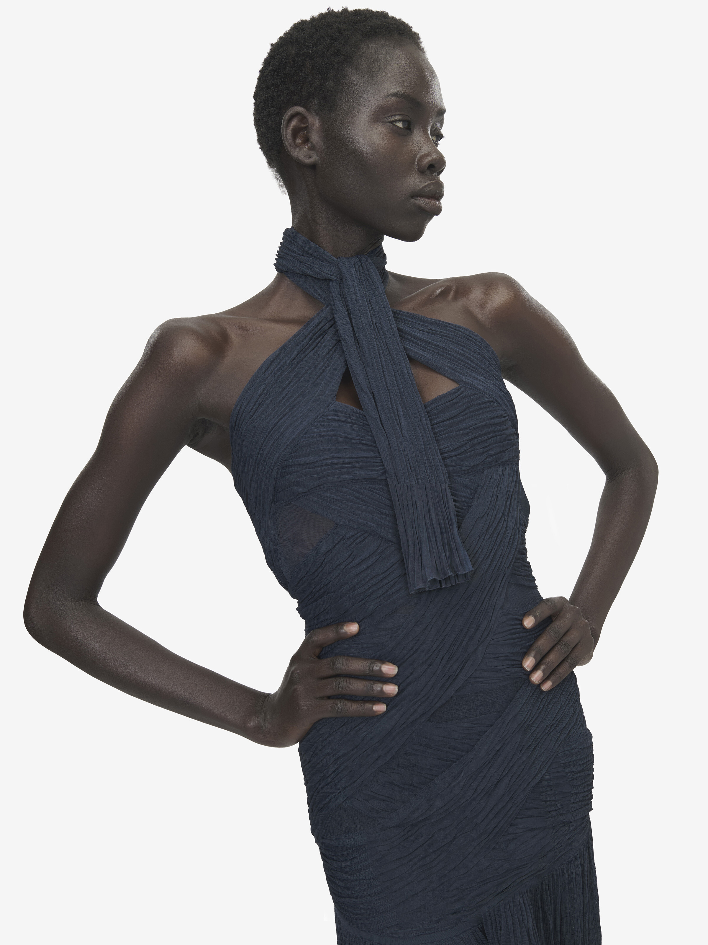 Robe froncée asymétrique pour Femme en Bleu Marine in 84% Viscose, 7% Polyamide, 7% Polyester, 2% Elastan | Alexander McQueen - image 4