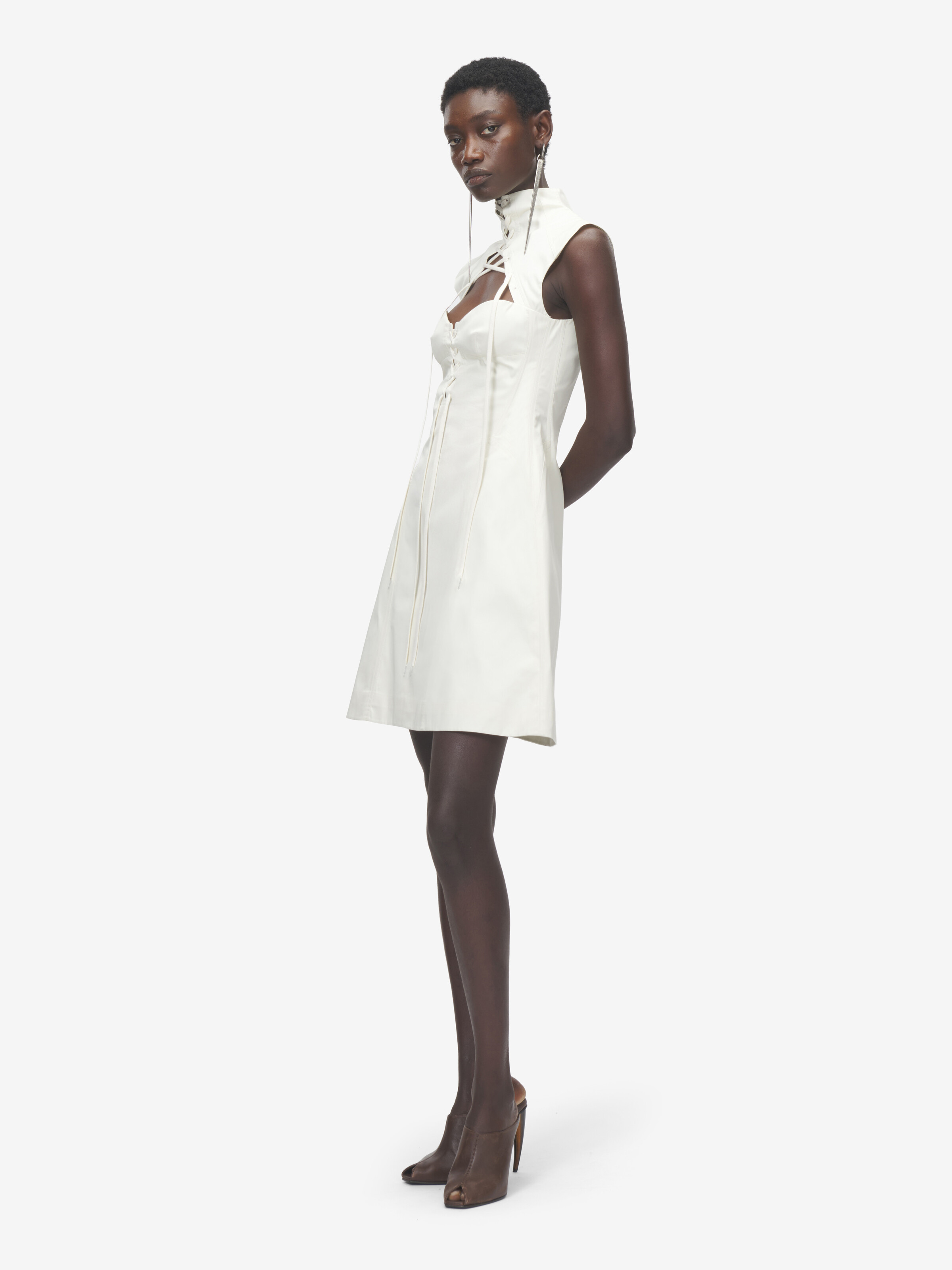 Women's Cut-Out Corset Mini Dress in Ivory in 100% Cotton | Alexander McQueen - image 3