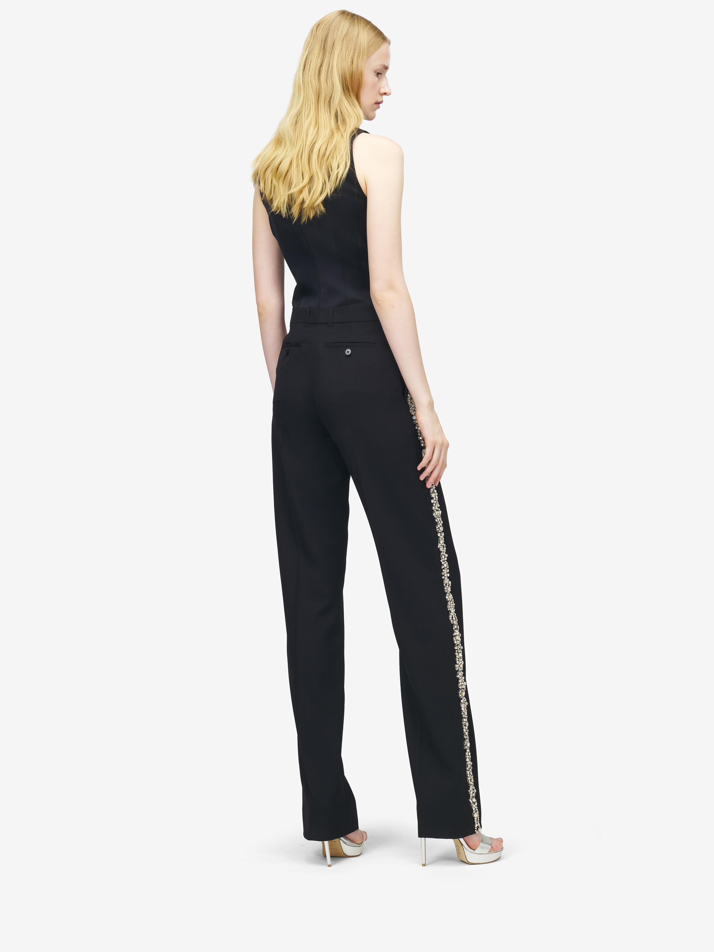 Women's Chain Mail Embroidery Top in Black in 73% Viscose, 24% Wool, 3% Elastane | Alexander McQueen - image 4