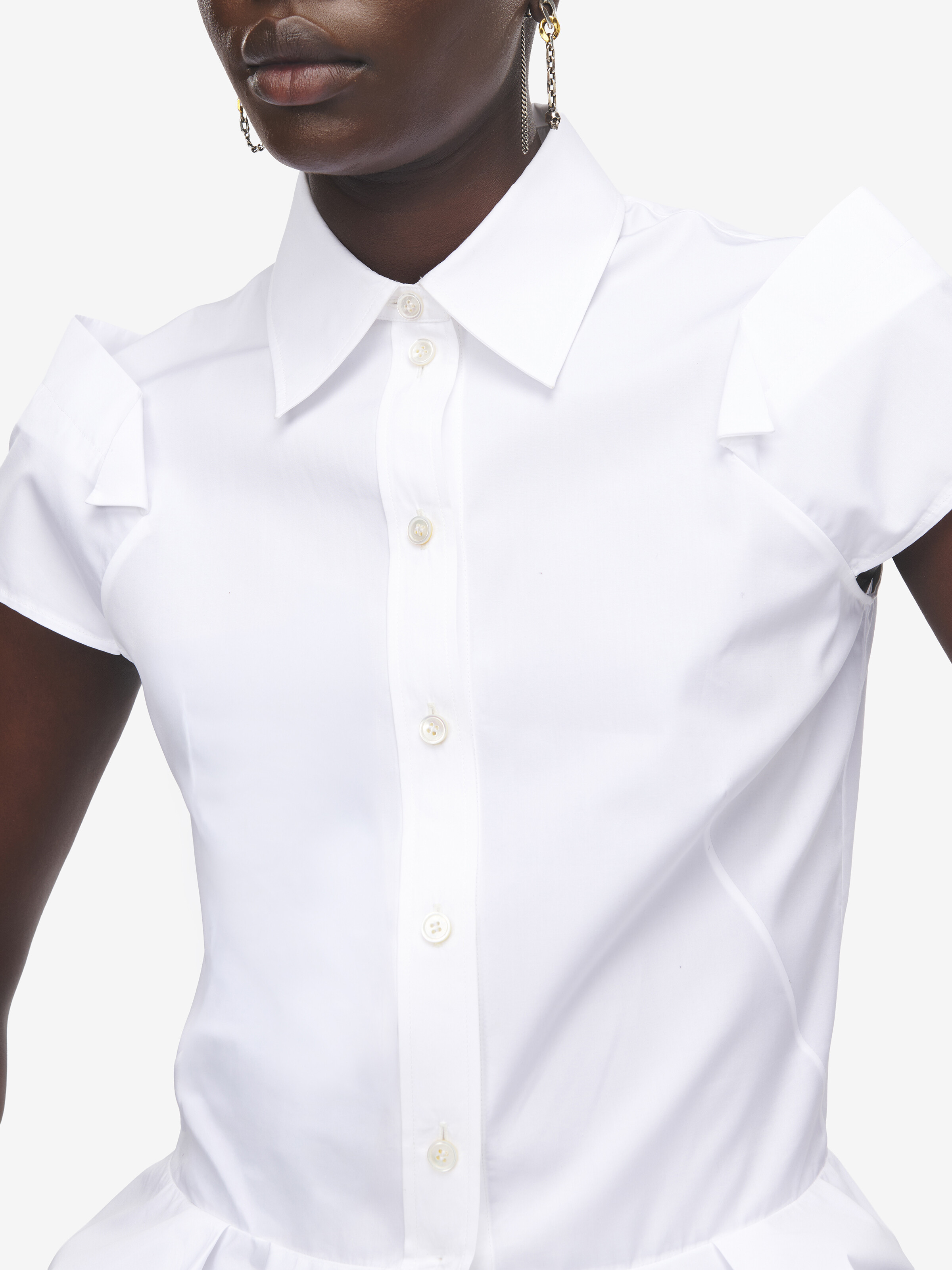 Chemise À Manches Courtes À Basque Drapée pour Femme en Blanc Optique in 100% Coton | Alexander McQueen - image 5