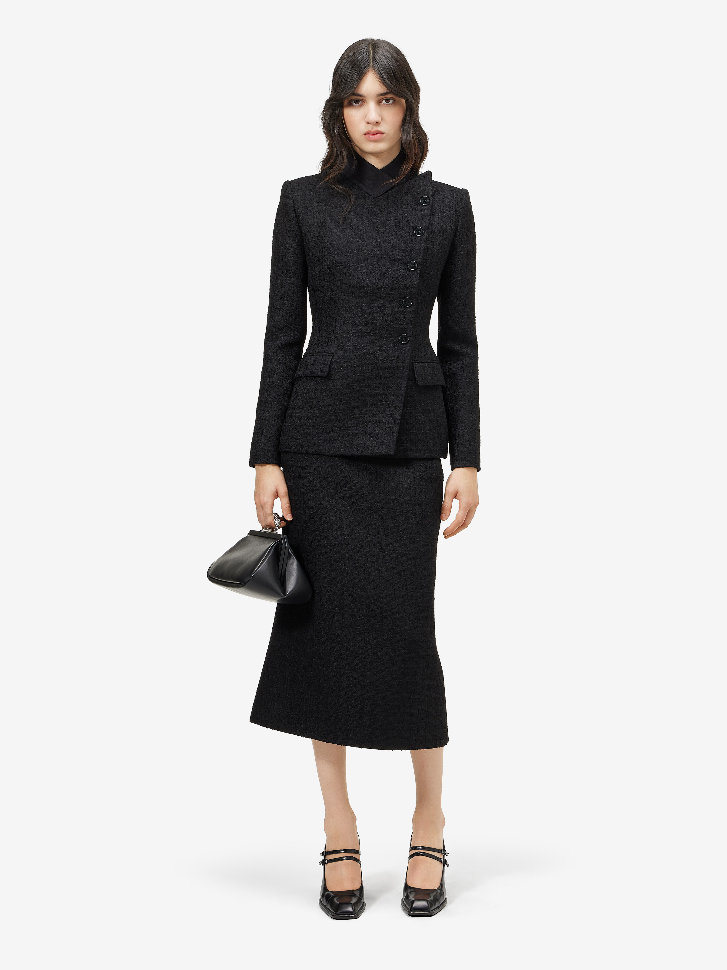 Women's Light Tweed Single-breasted Jacket in Black in 96% wool, 3% mohair, 1% elastane -  lining: 100% viscose | Alexander McQueen - image 2