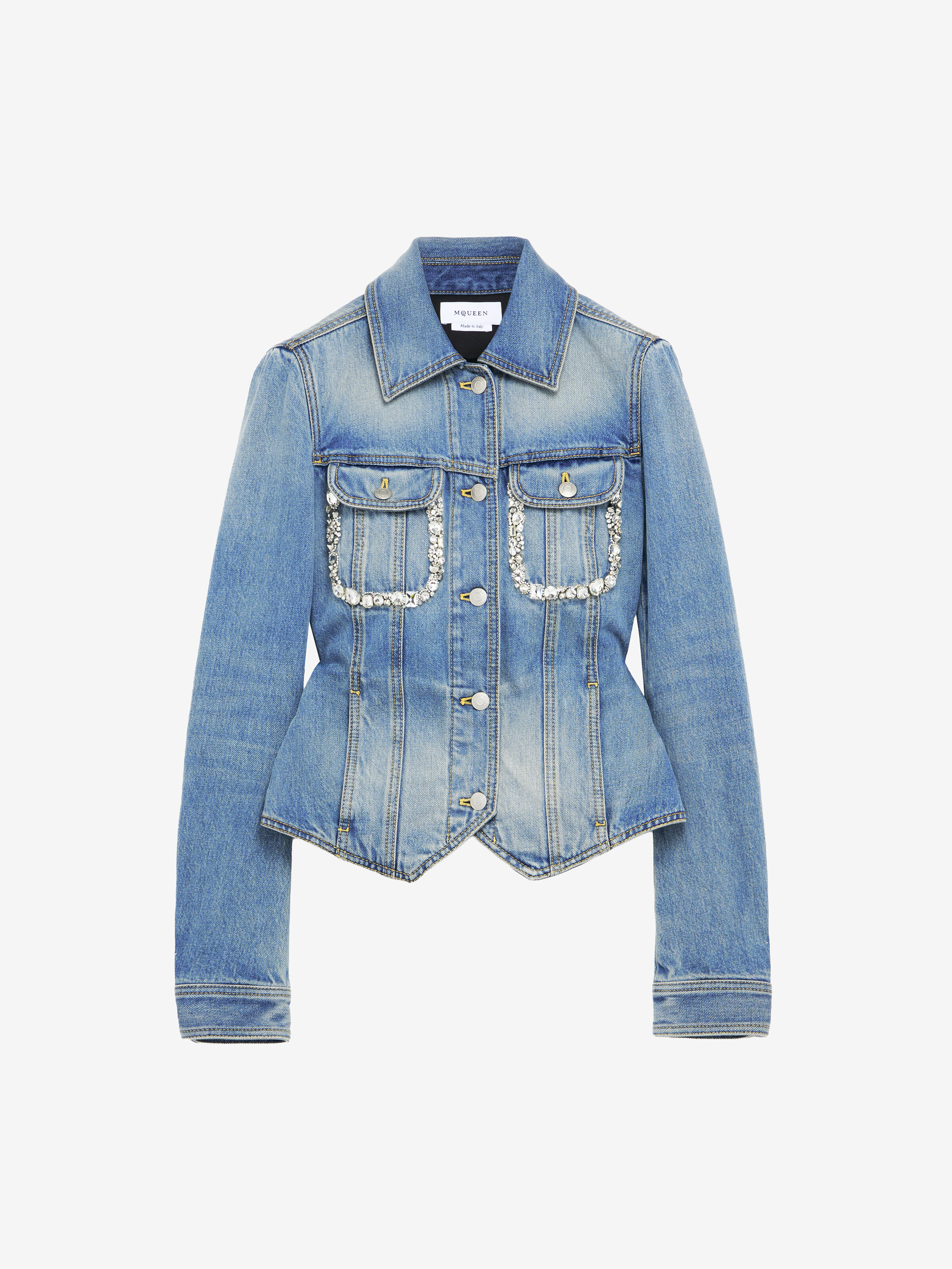 Women's Kickback Denim Jacket in Washed Blue in 100% Cotton | Alexander McQueen - image 2