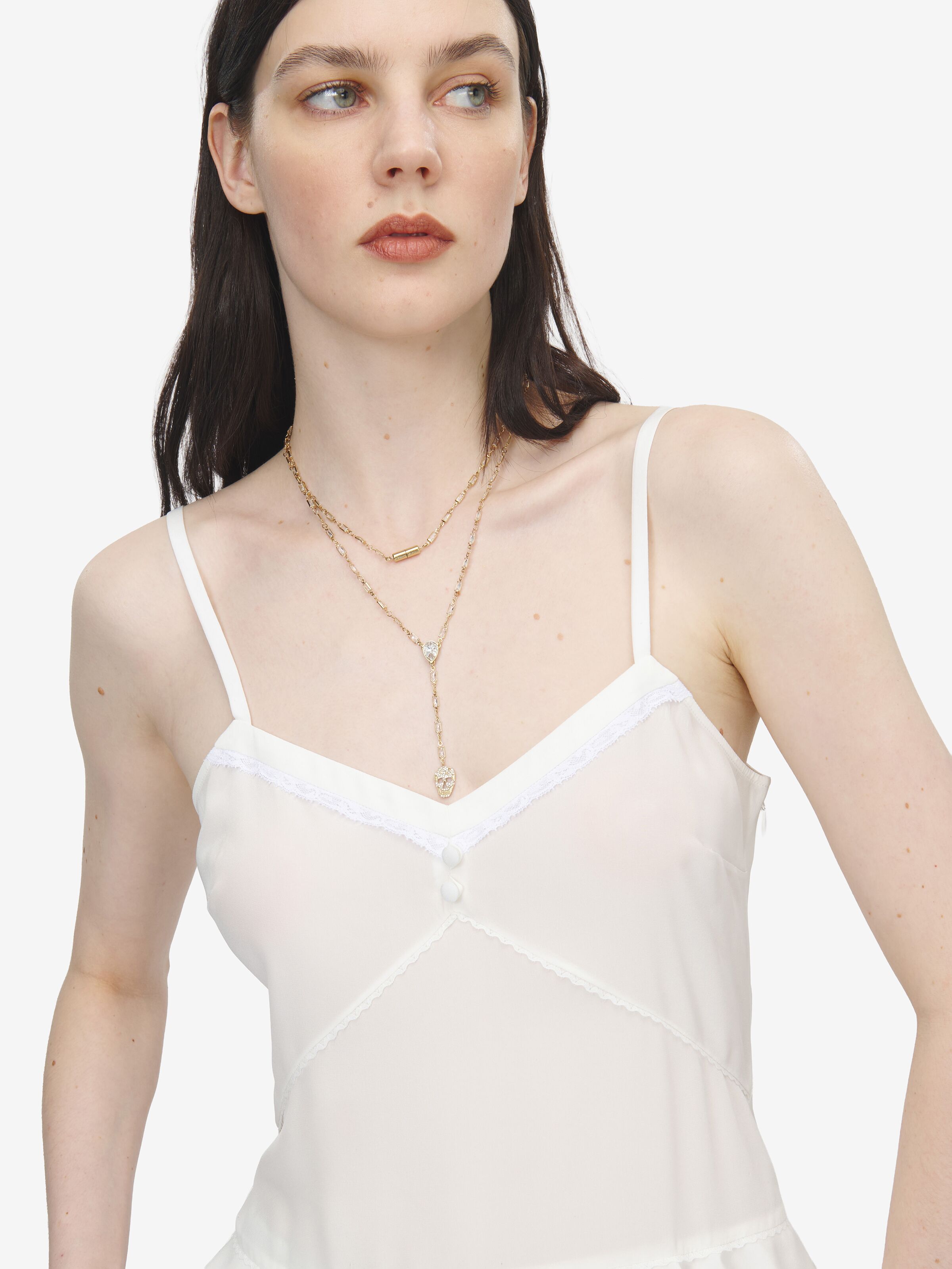 Women's Pavé Skull Necklace in Pale Gold-finish in Brass | Alexander McQueen - image 2