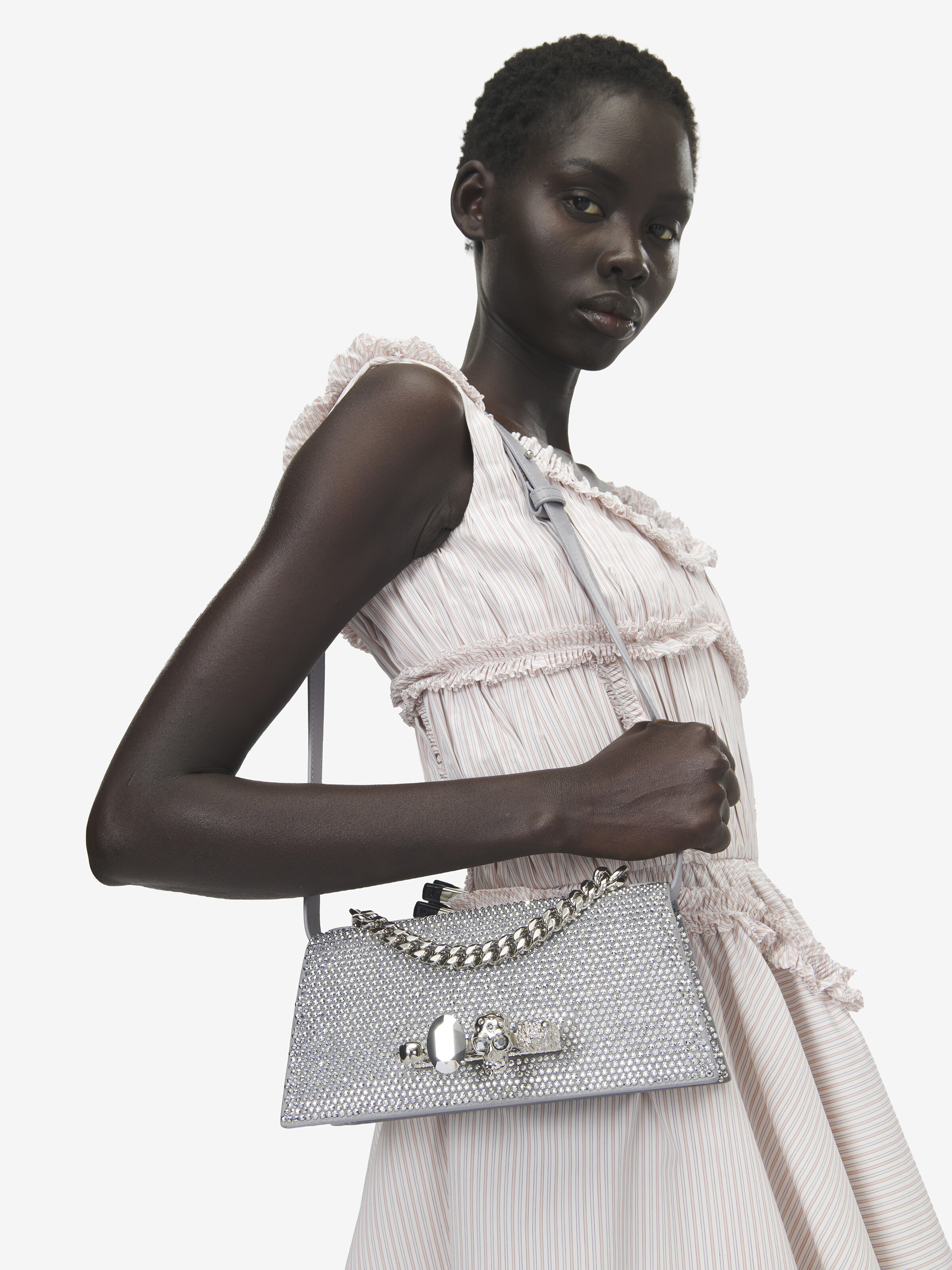 Women's Jewelled Shoulder Mini in Silver-finish in Calf Leather | Alexander McQueen - image 2