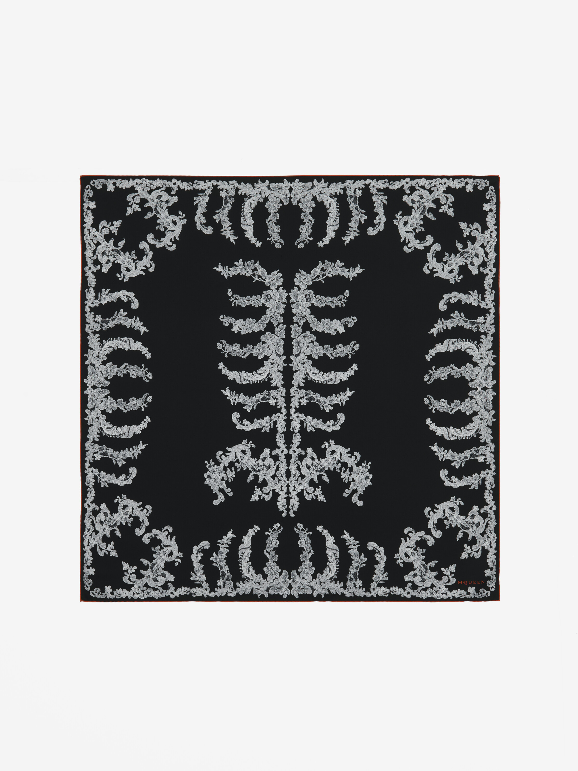 Lace Ribcage Foulard in Black/Red in 100% Silk | Alexander McQueen - image 1