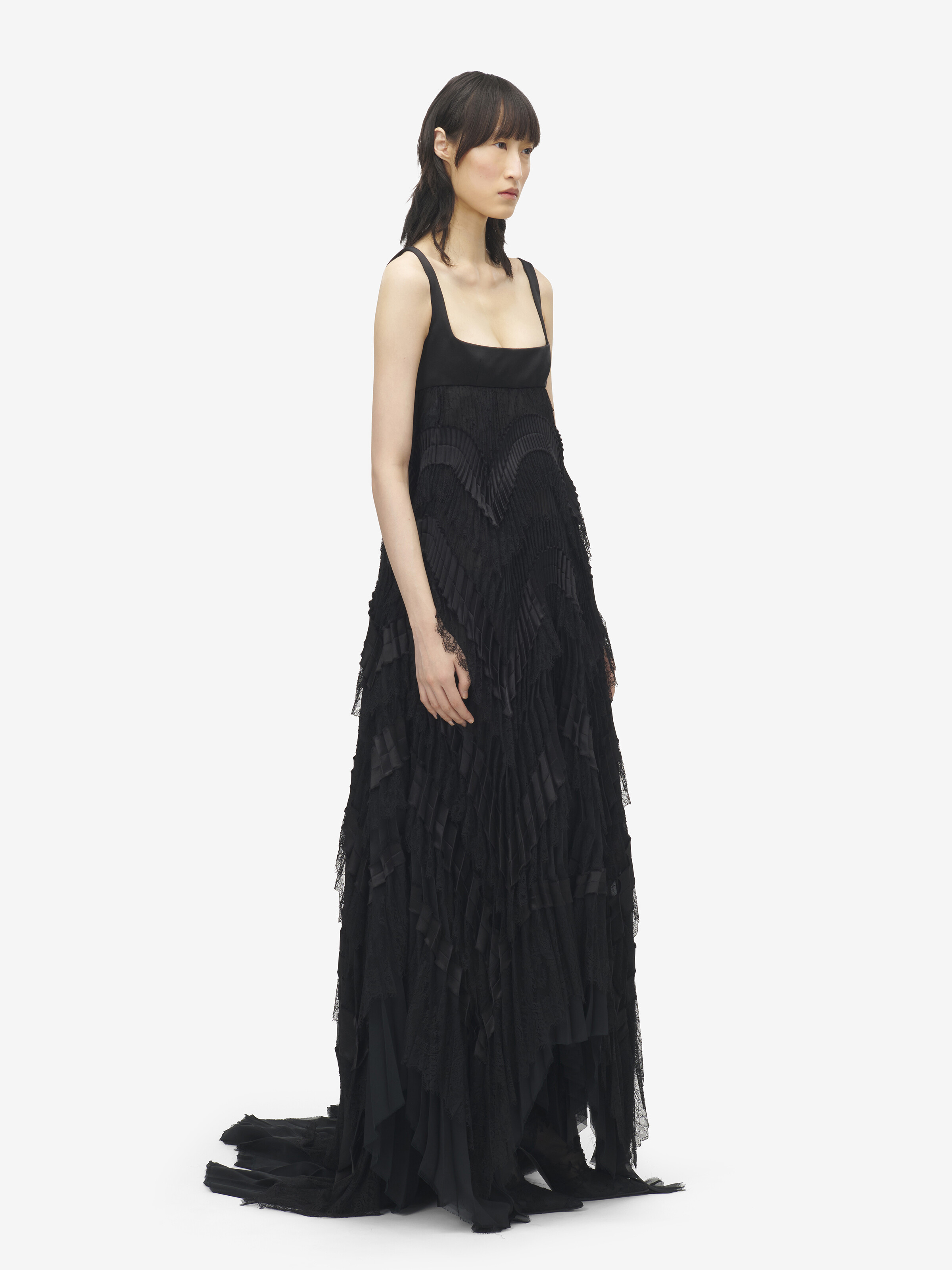 Robe de soirée plissée pour Femme en Noir in 61% Polyamide, 39% Viscose | Alexander McQueen - image 3