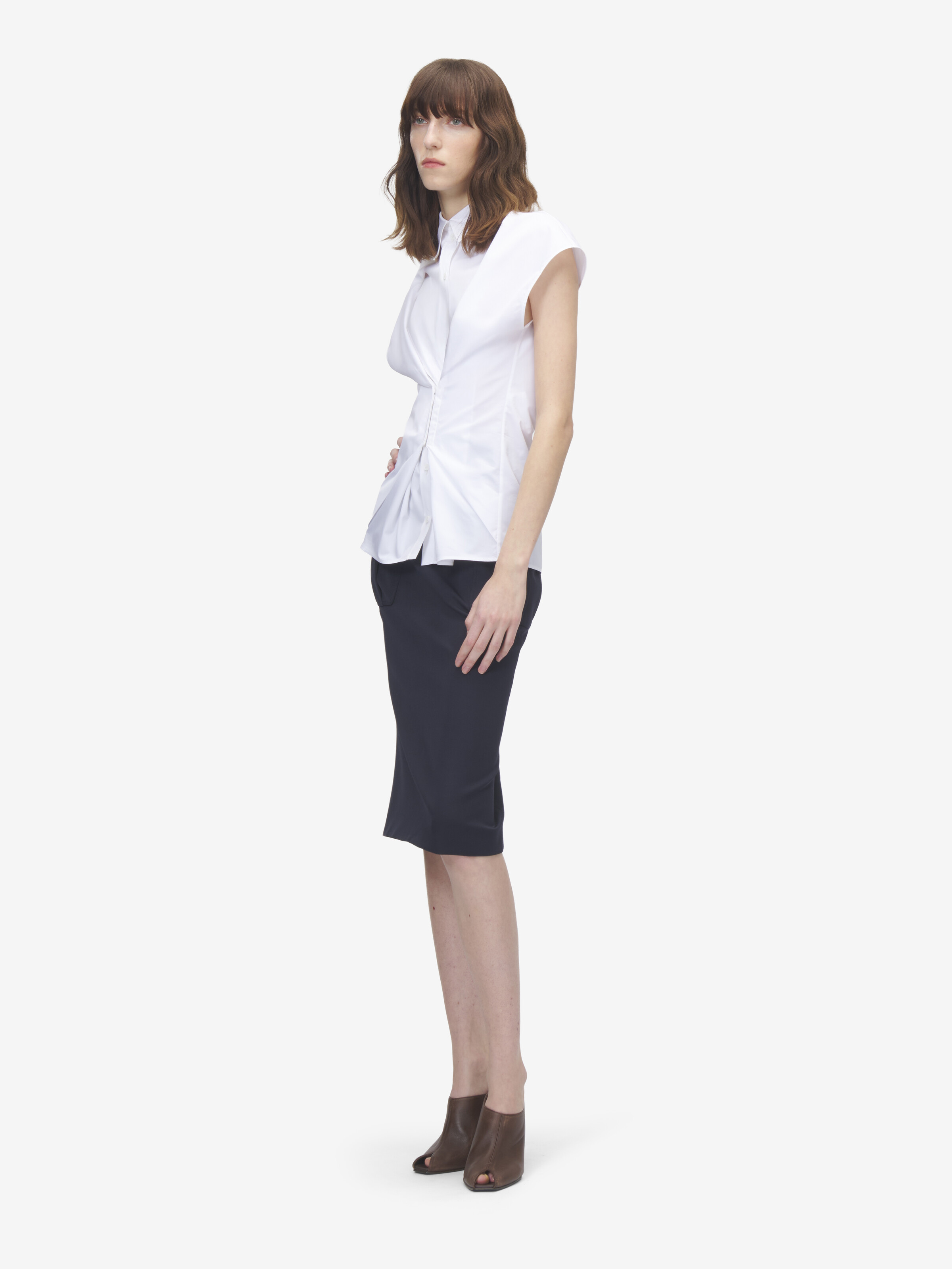 Women's Gathered Short-Sleeved Shirt in Optical White in 100% Cotton | Alexander McQueen - image 3