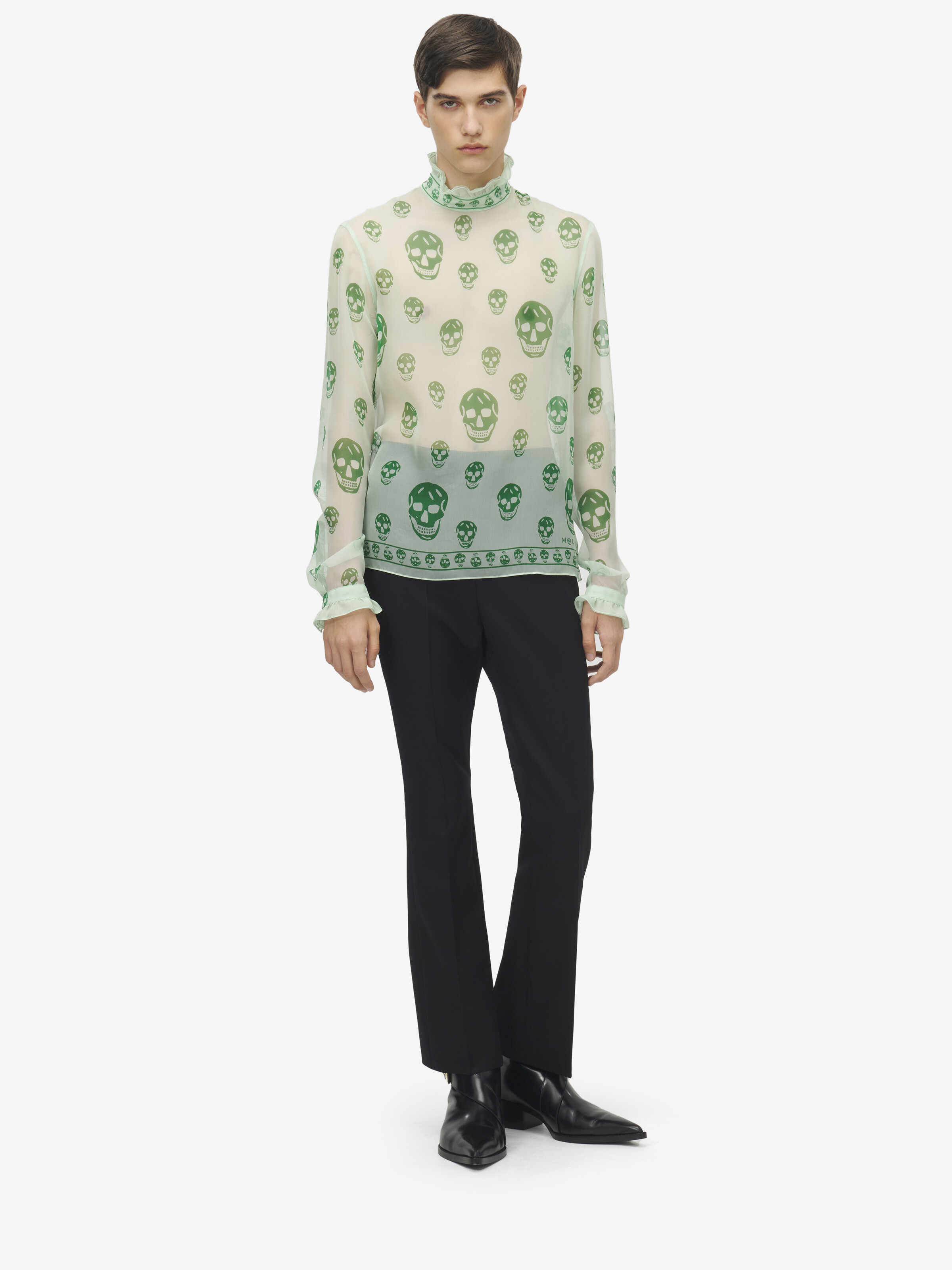 Top con stampa Skull in chiffon di seta