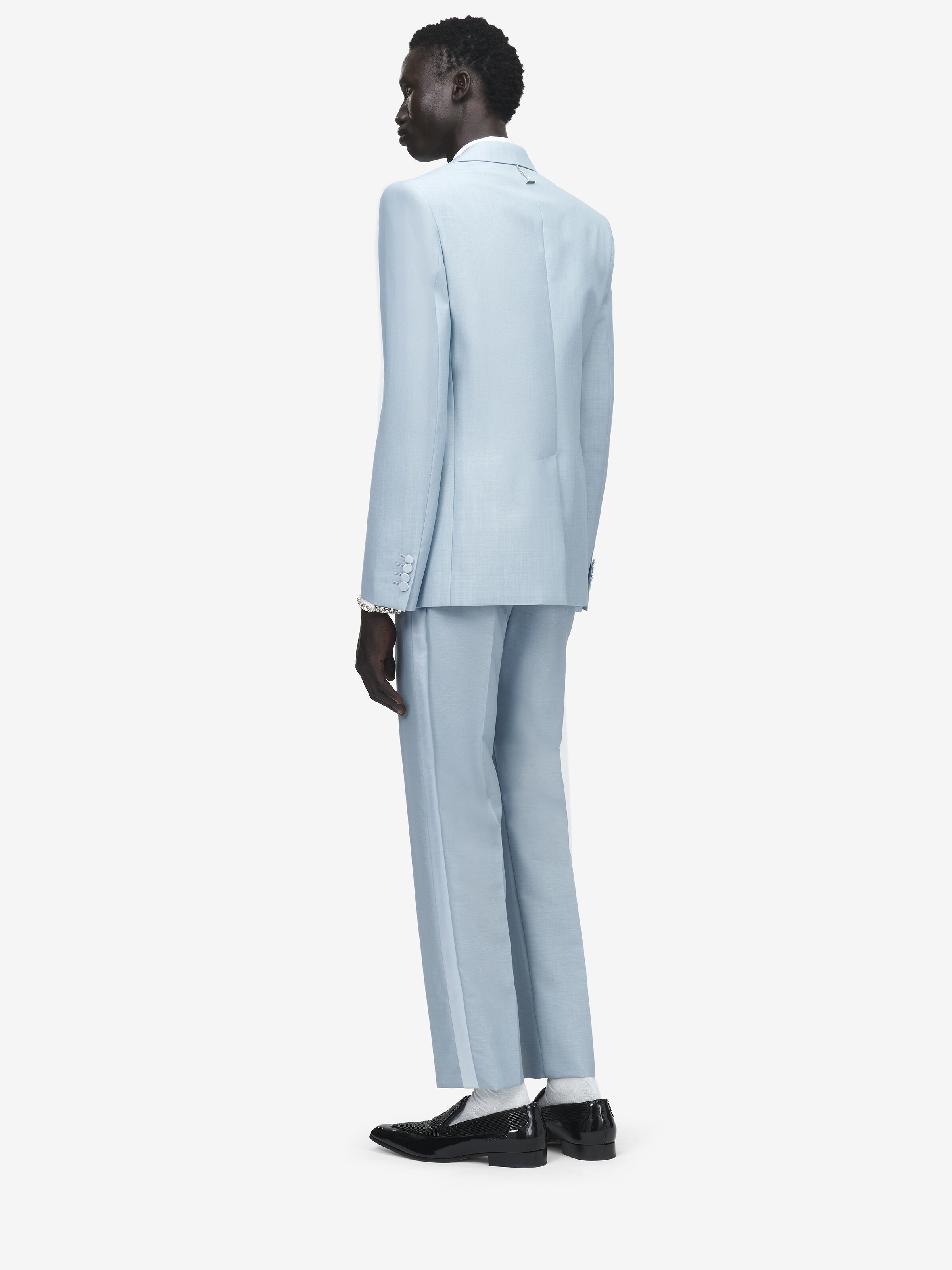 Men's Wool Mohair Single-breasted Jacket in Light Blue in 75% Wool, 25% Mohair | Alexander McQueen - image 3