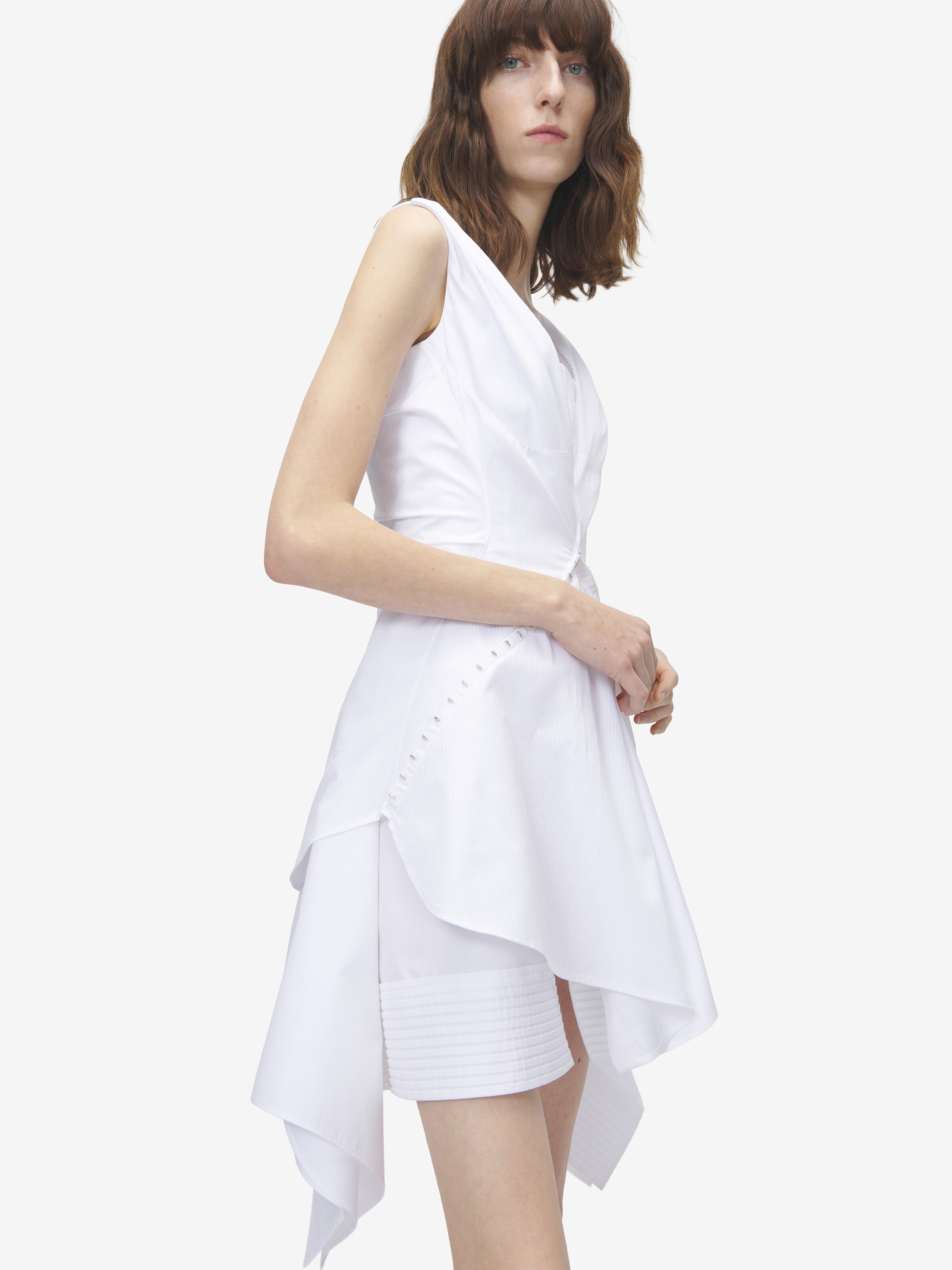 Women's Gathered Mini Dress in Optical White in 100% Cotton | Alexander McQueen - image 5