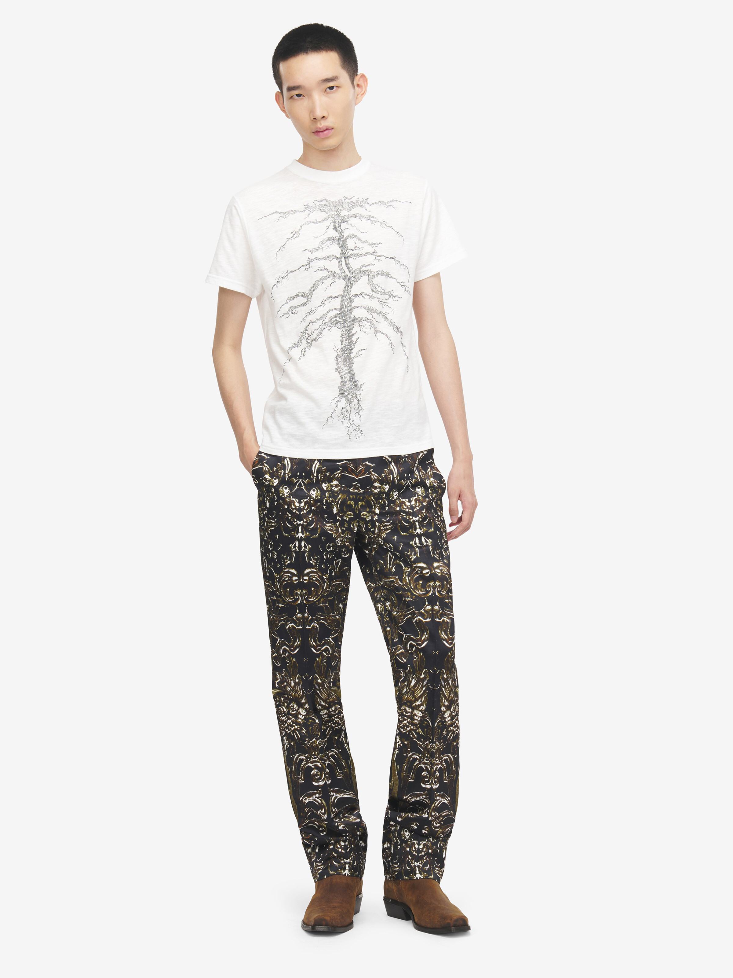 ツリー リブケージ プリント Tシャツ in 本体: 70% コットン -  30% 麻 -  トリミング: 100% コットン | Alexander McQueen - image 2