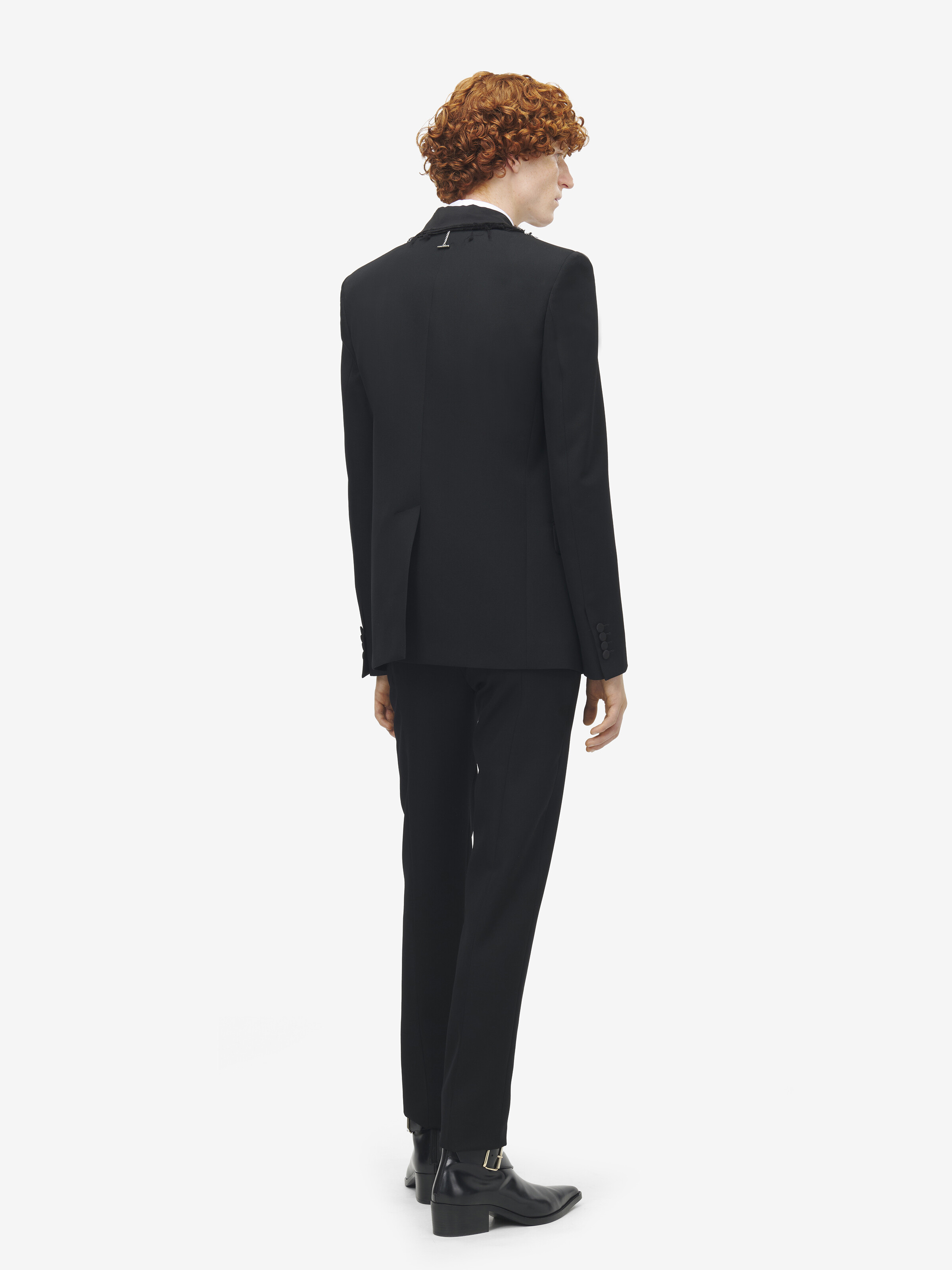 Men's Frayed Lapel Single-breasted Jacket in Black in 100% Wool | Alexander McQueen - image 5