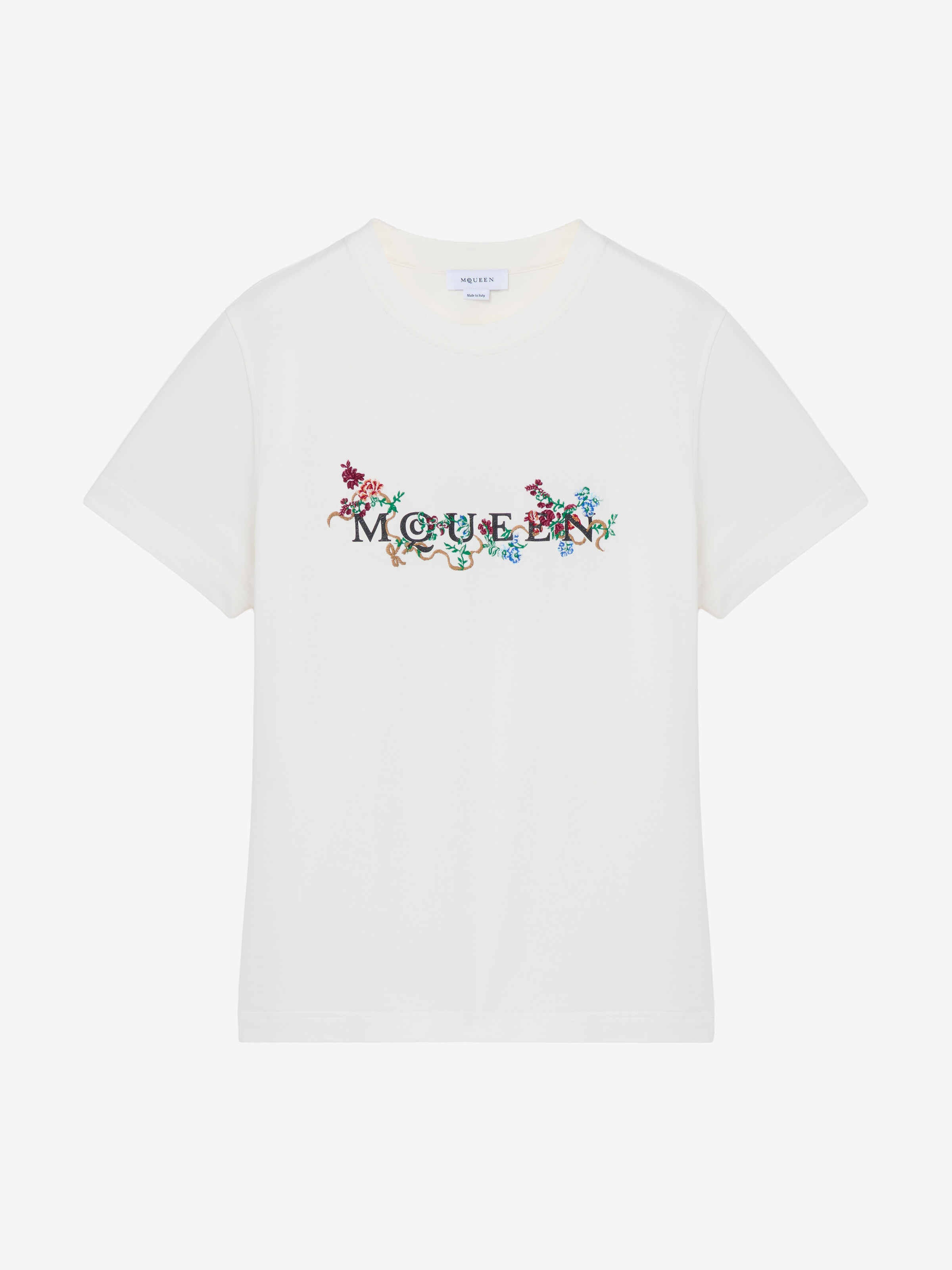 Women's Floral McQueen Logo T-shirt in Ivory in 100% Cotton | Alexander McQueen - image 1