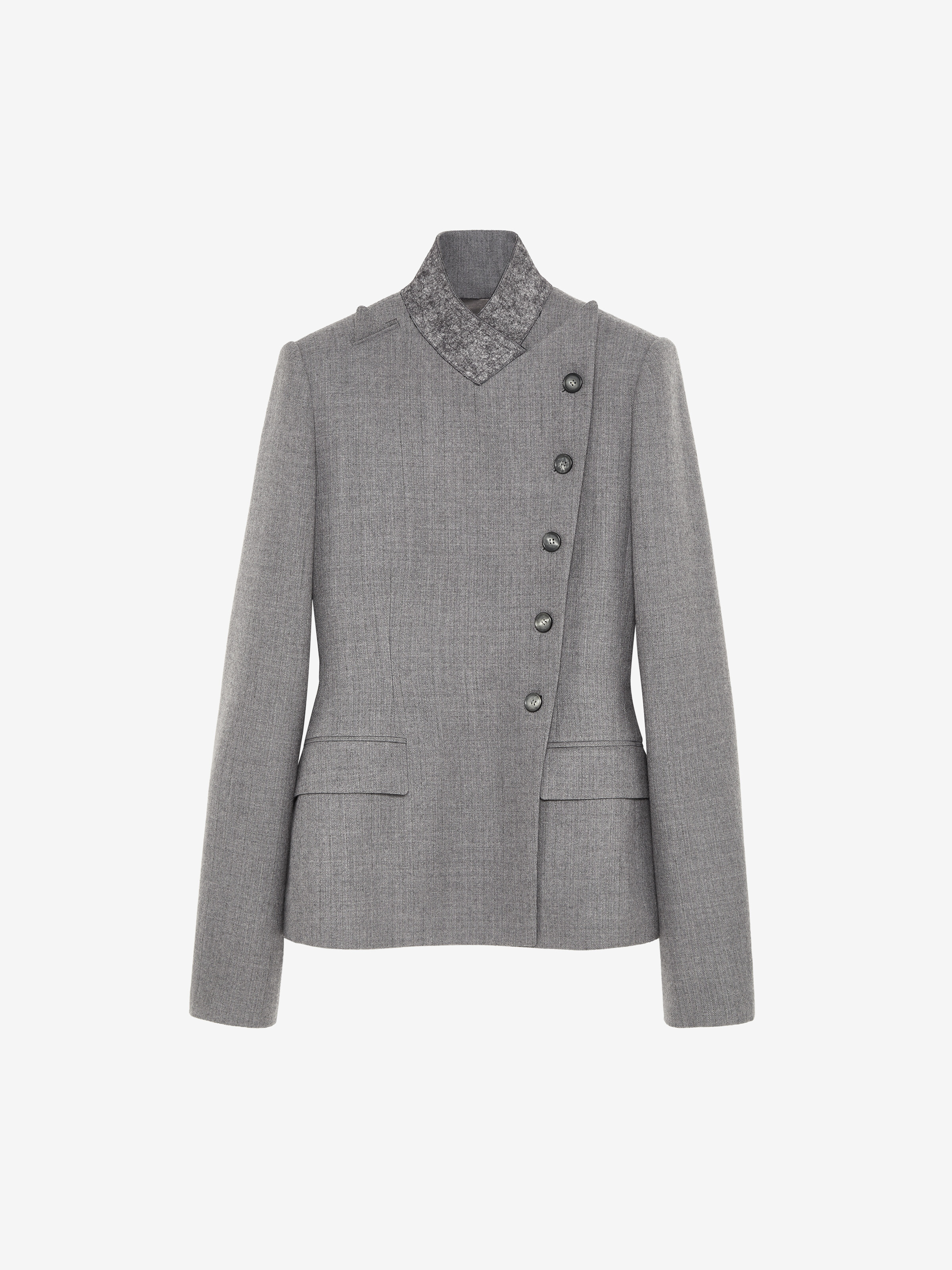 Women's Wool Pinstripe Cross Lapel Jacket in Grey in 100% wool -  lining: 100% viscose -  filling: 100% polyester | Alexander McQueen - image 1