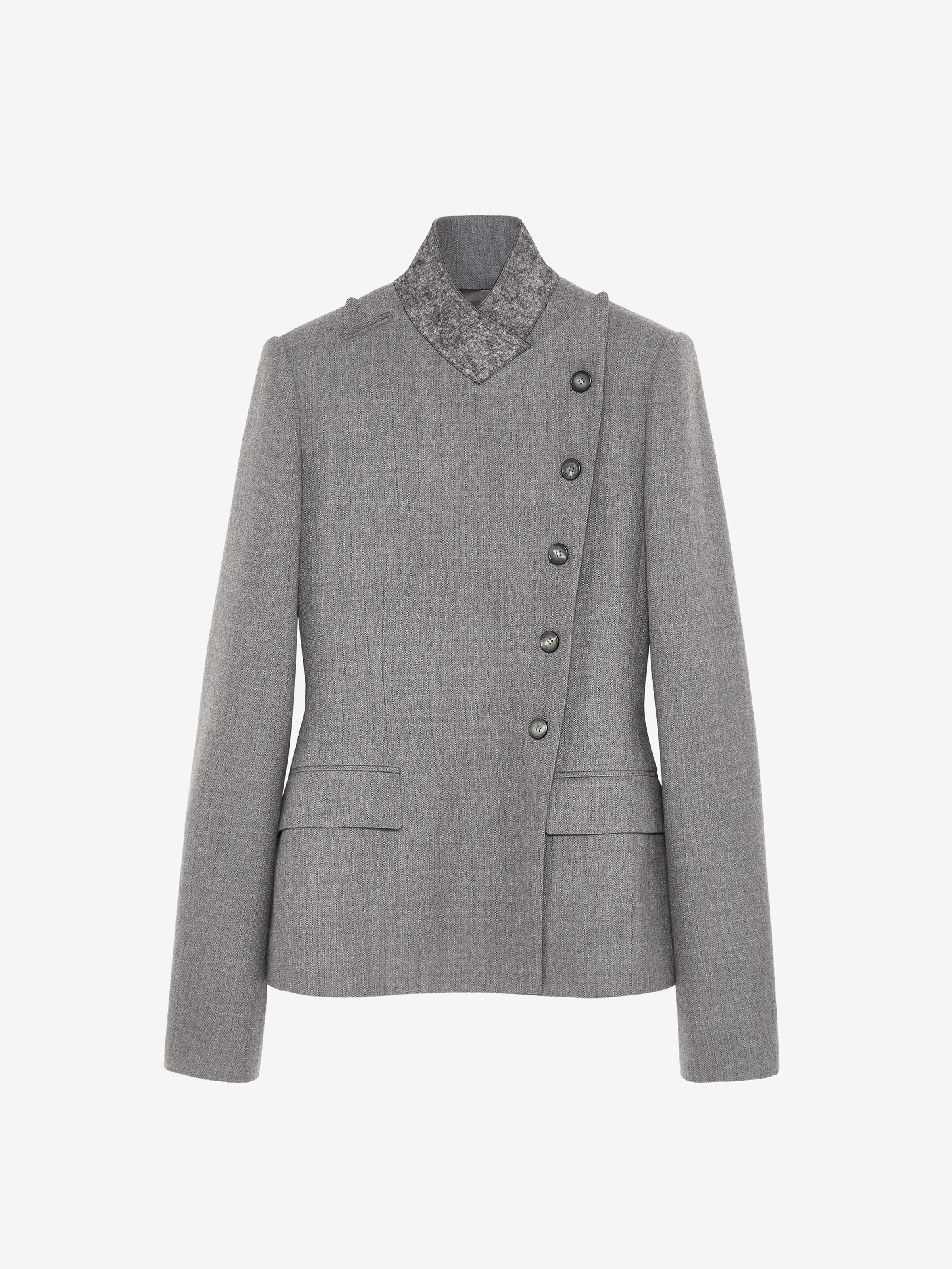Wool Pinstripe Cross Lapel Jacket