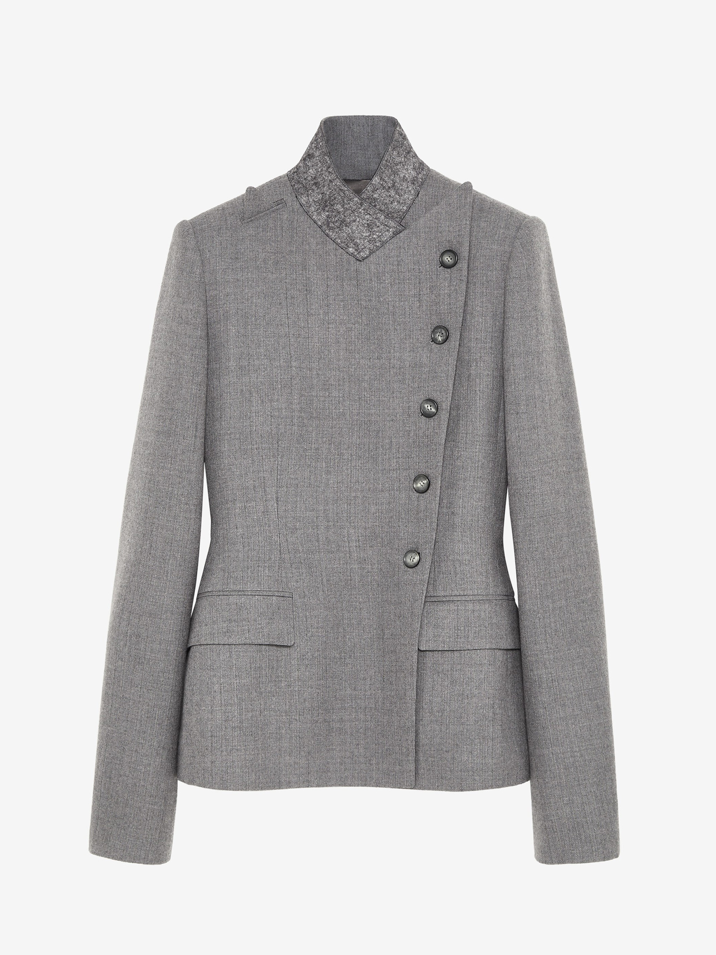 Wool Pinstripe Cross Lapel Jacket