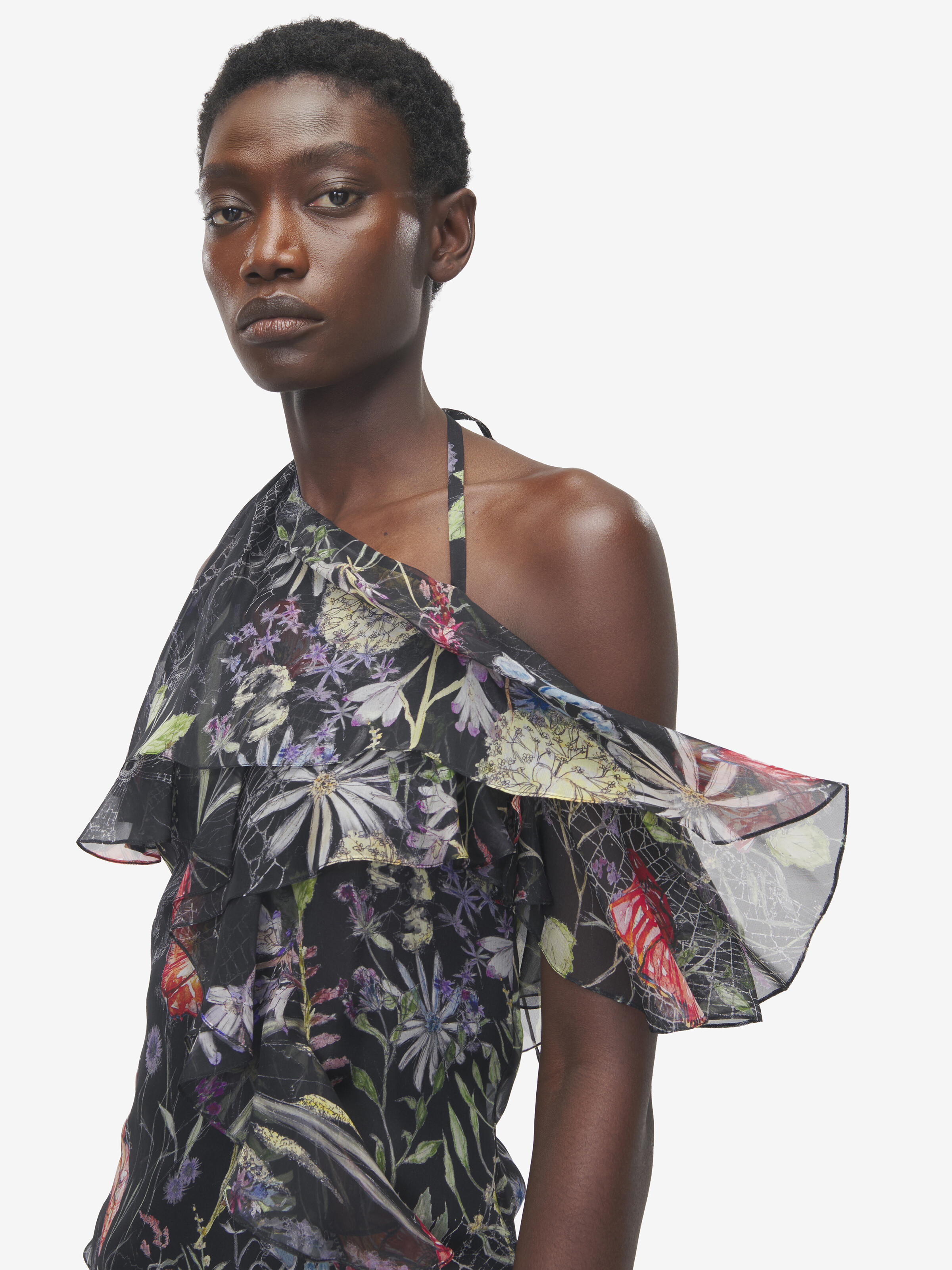 Women's Meadow Floral Print in Black in 100% Silk | Alexander McQueen - image 5