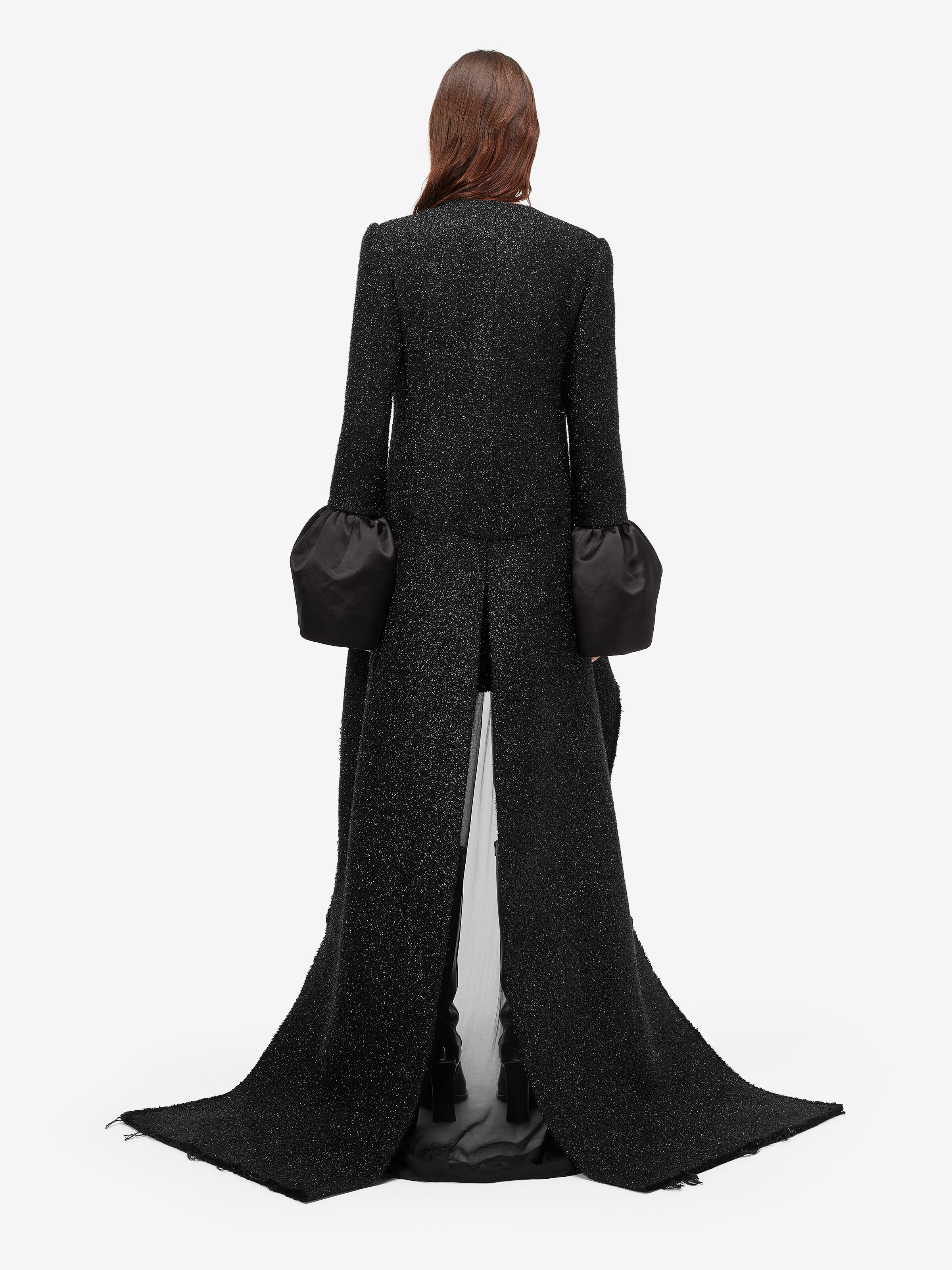 Women's Metallic Tweed High-low Coat in Black in 92% acrylic, 8% polyamide -  details: 100% silk -  lining: 100% viscose | Alexander McQueen - image 4