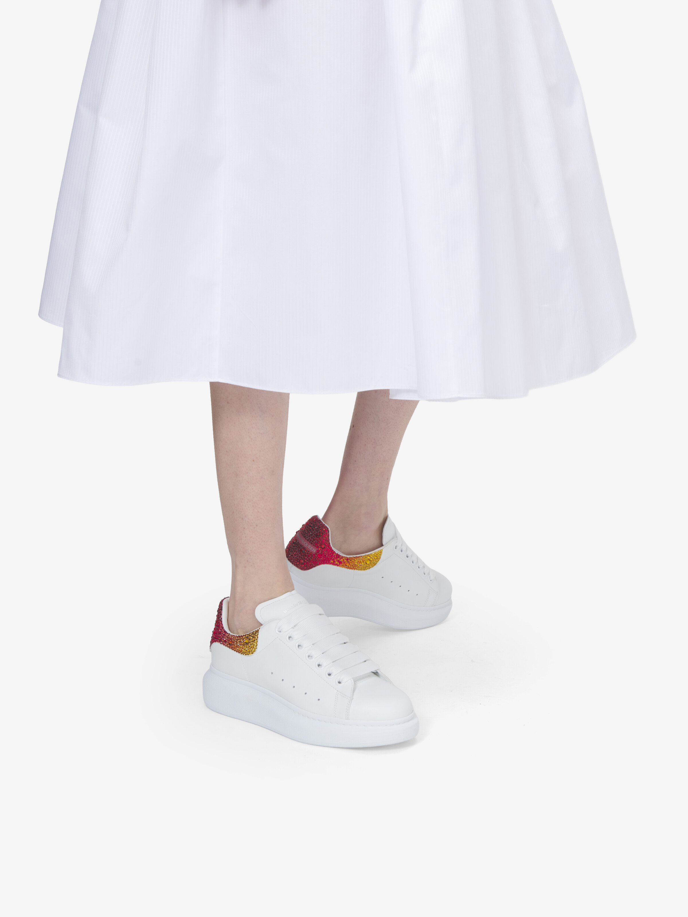 Women's Oversized Sneaker in White/Orange in Calf Leather | Alexander McQueen - image 2