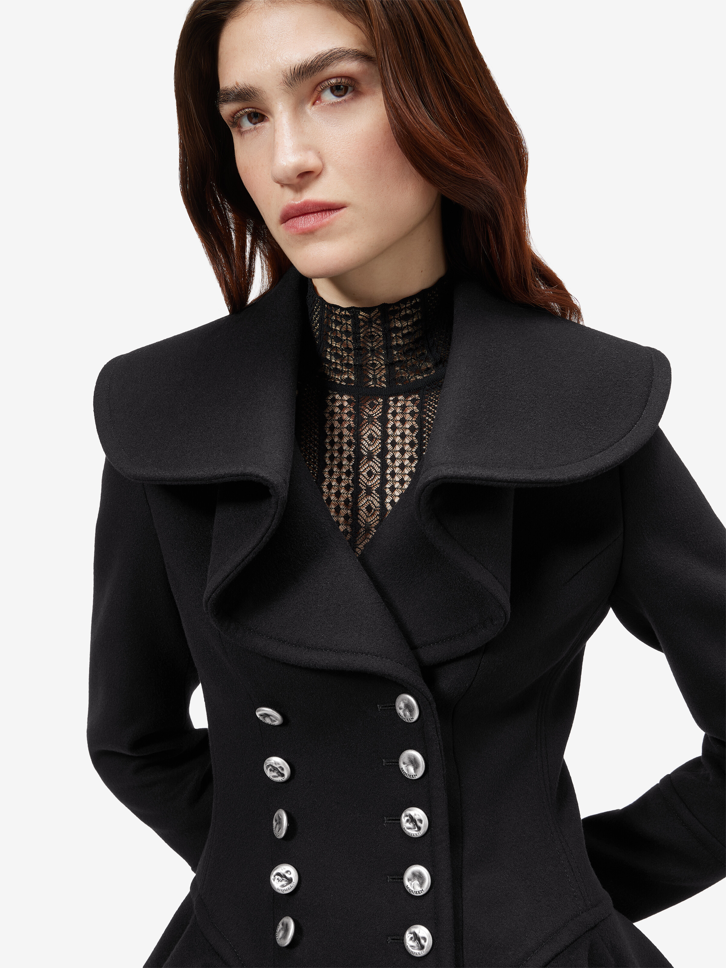 Women's Waterfall Collar Coat in Black in 100% wool -  lining: 100% viscose | Alexander McQueen - image 5