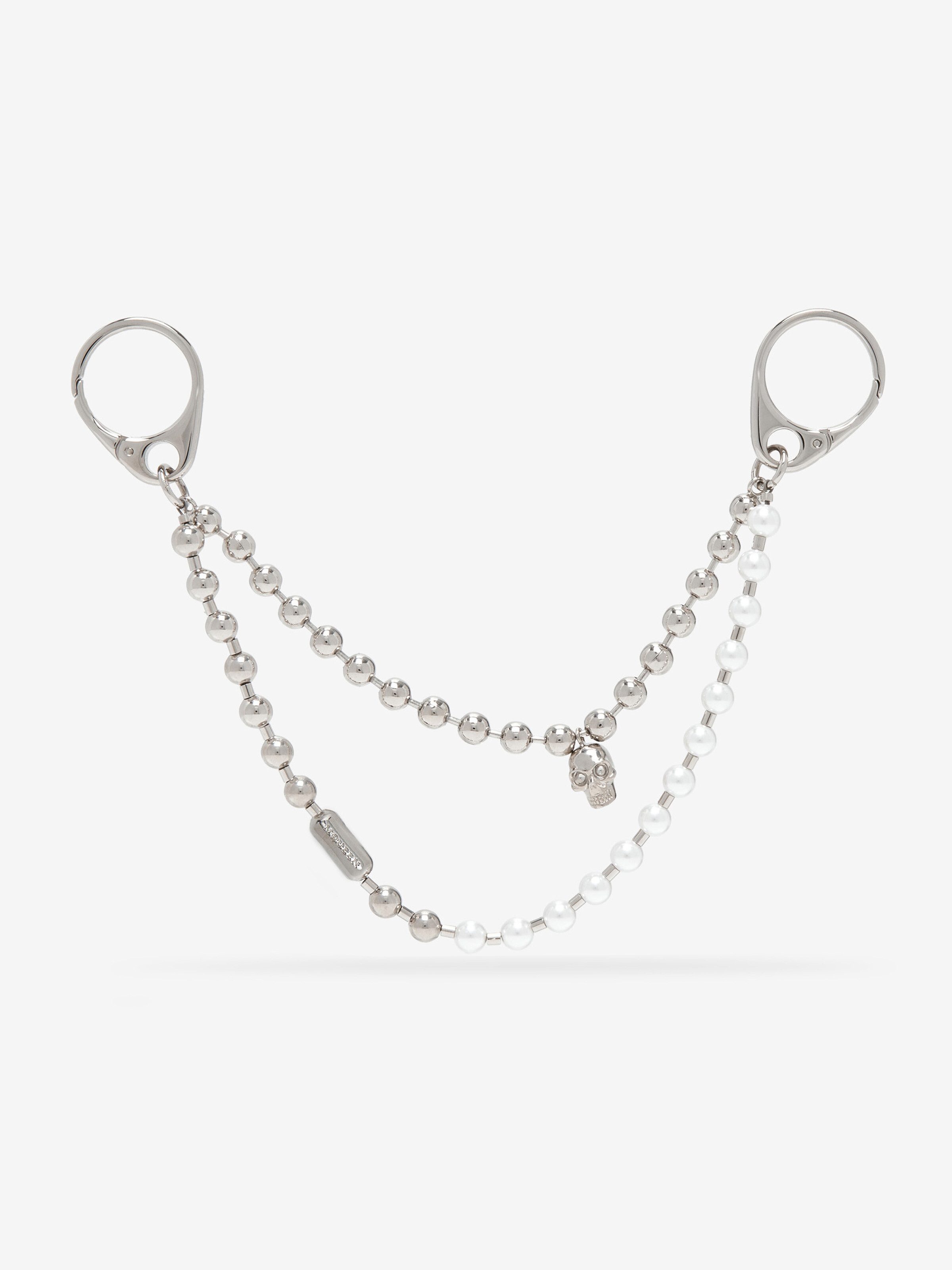 Pearl & Skull Double Chain Charm