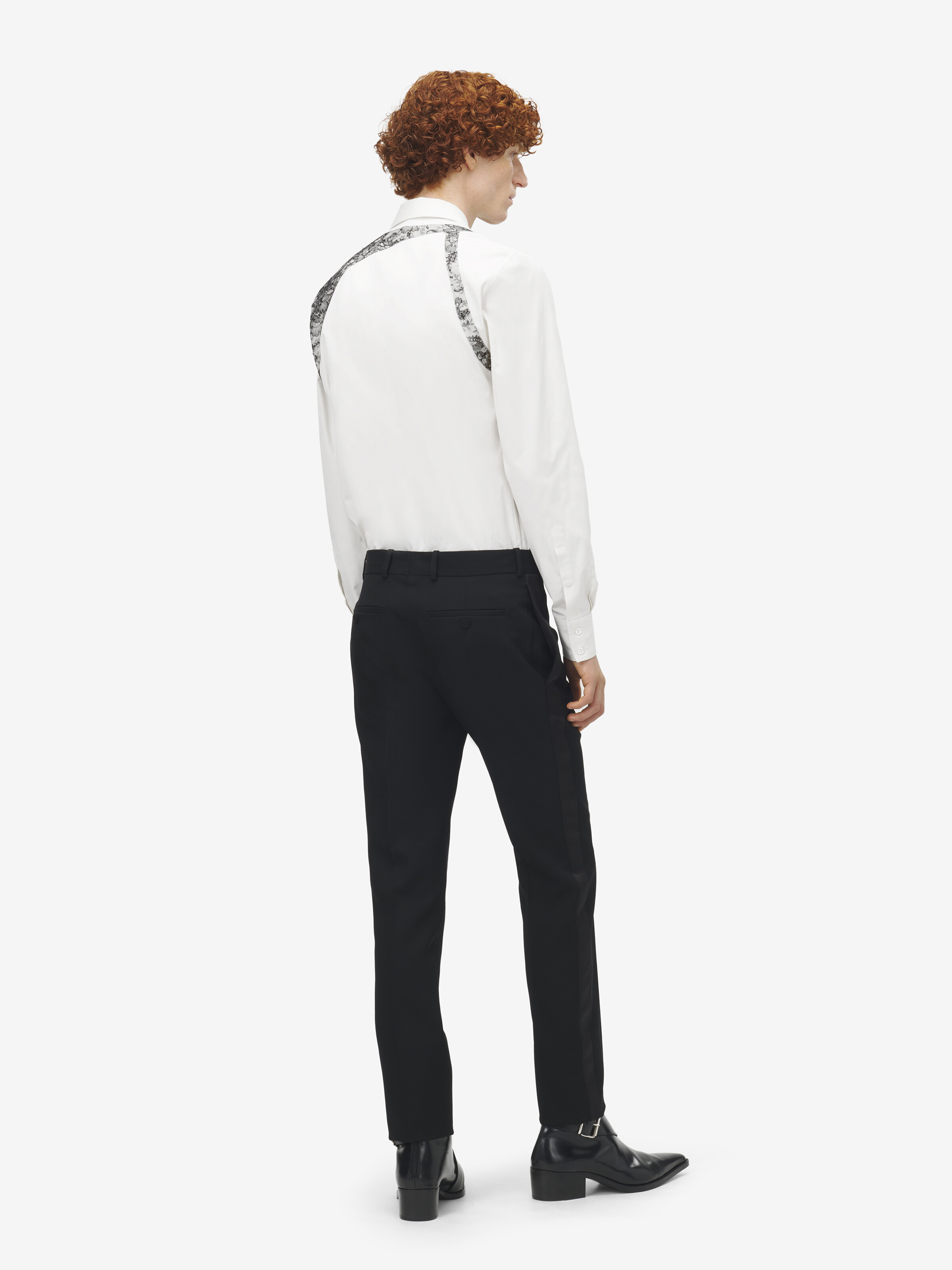 Men's Floral Lace Harness Shirt in Optical White in 100% Cotton | Alexander McQueen - image 5