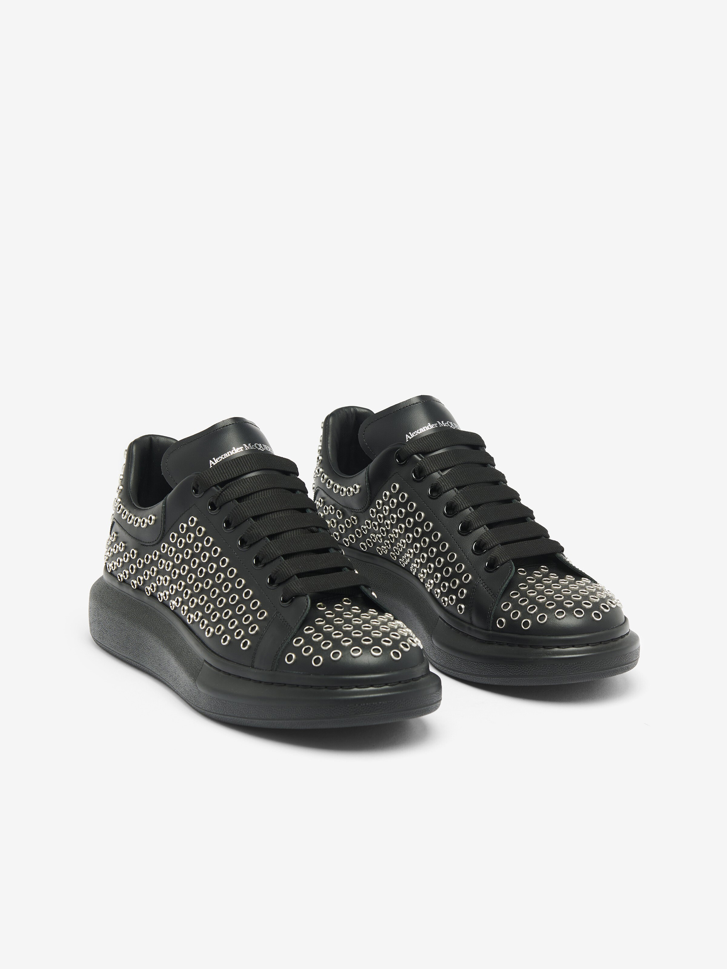 Men's Oversized Sneaker in Black/Silver in Calf Leather | Alexander McQueen - image 2