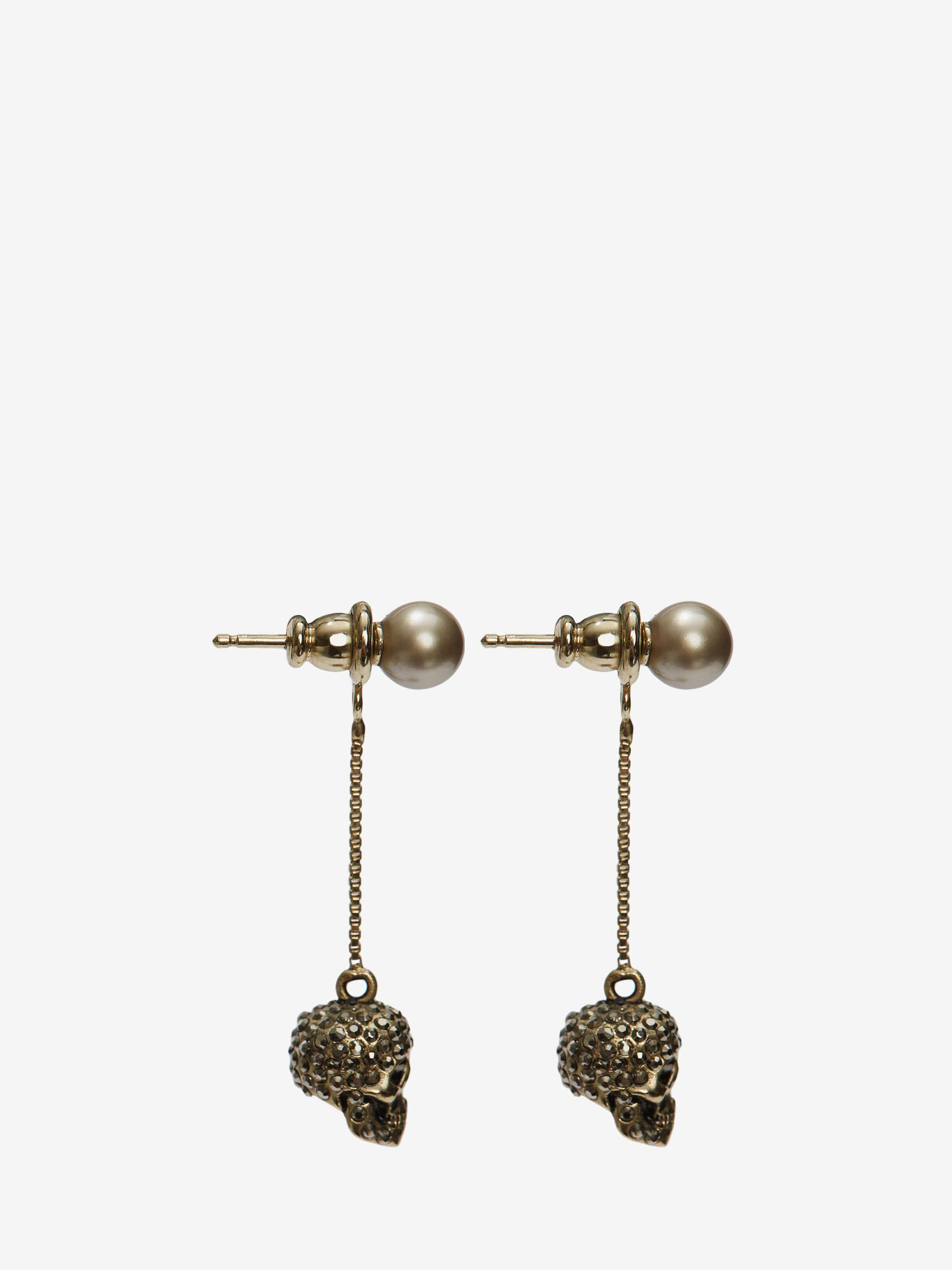 Women's Pave Skull Chain Earrings in Gold in Brass | Alexander McQueen - image 2
