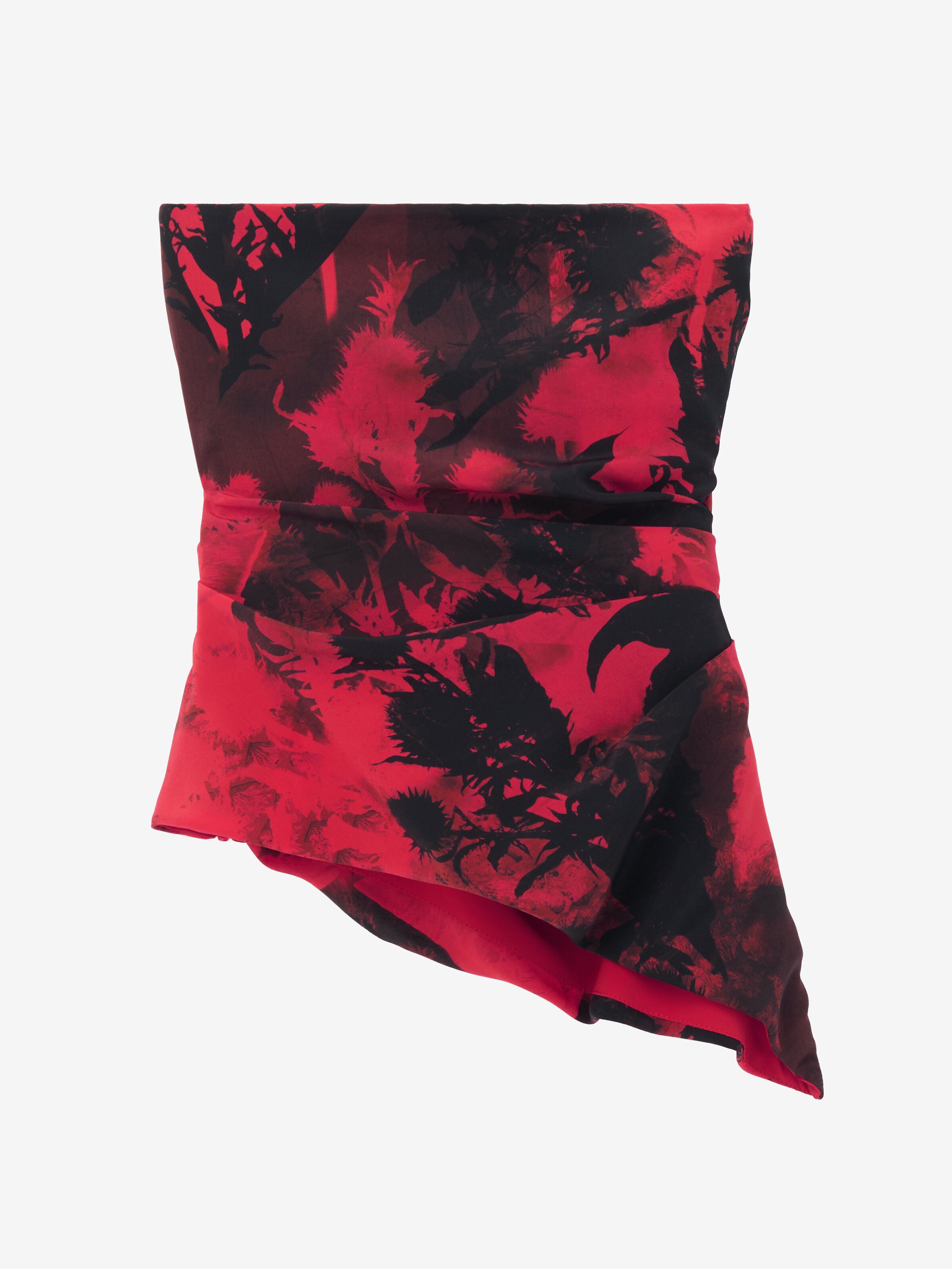 Women's Floral Strapless Top in Red/Black in 100% Silk | Alexander McQueen - image 1