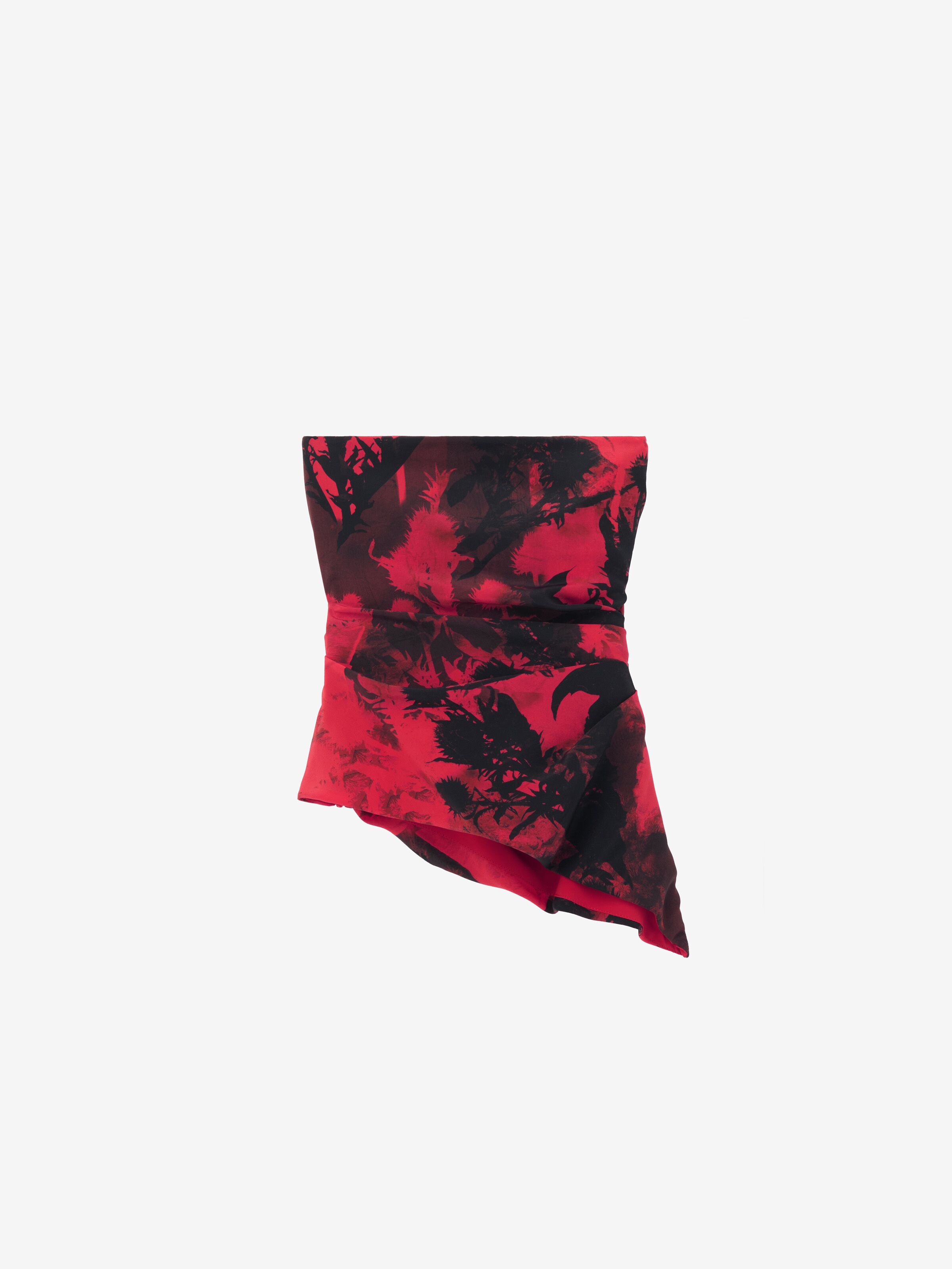 Women's Floral Strapless Top in Red/Black in 100% Silk | Alexander McQueen - image 1