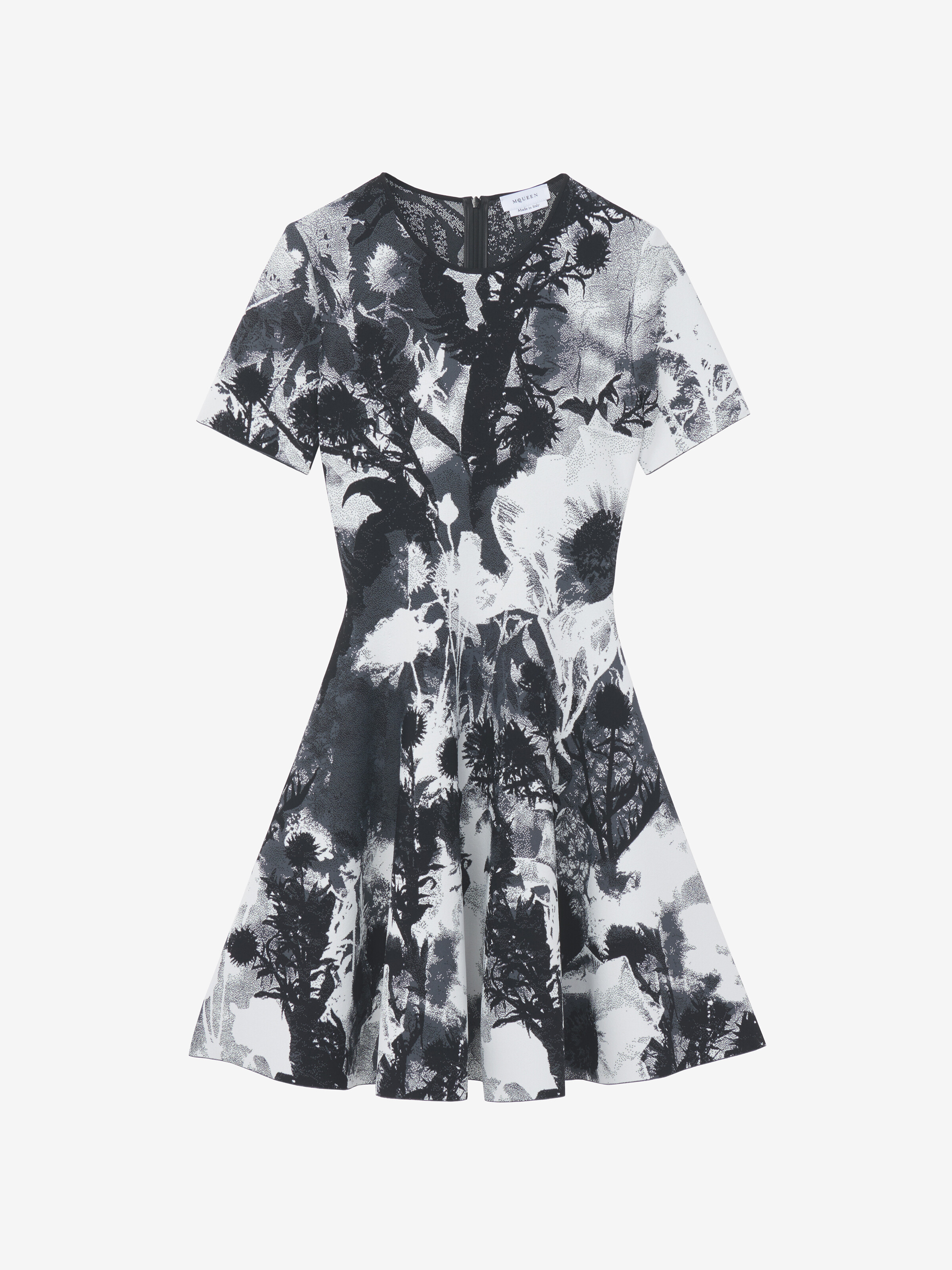 Women's Floral Jacquard Mini Dress in Ivory/Black in 76% Viscose, 16% Polyester, 6% Polyamide, 2% Elastane | Alexander McQueen - image 1