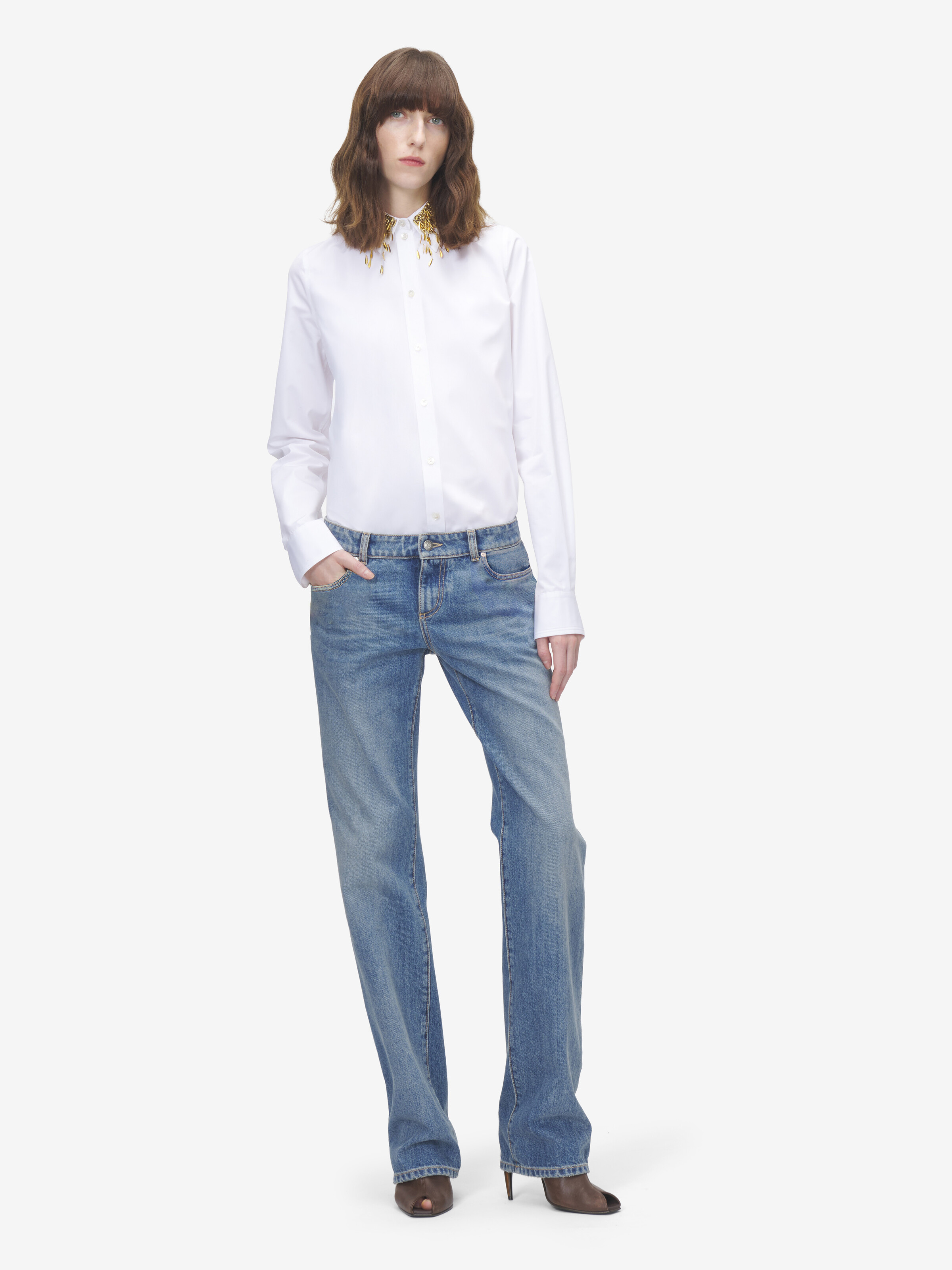 Women's Gold Leaves and Crystal Embroidery Shirt in Optical White in 100% Cotton | Alexander McQueen - image 2